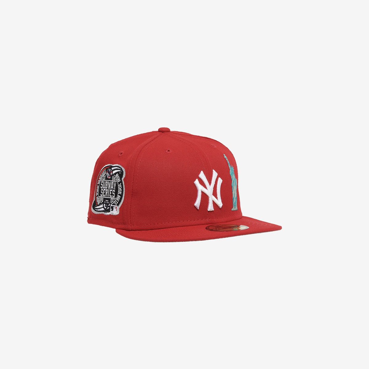 New Era New York Yankees Red Fitted Hat Statue Of Liberty Size 7 3/4 Gray UV