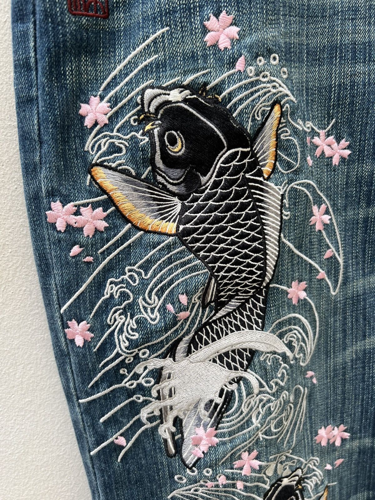 Dragonfly Karakuri Japan Koi Embroidery Denim Jeans Size US 32 / EU 48 - 10 Thumbnail