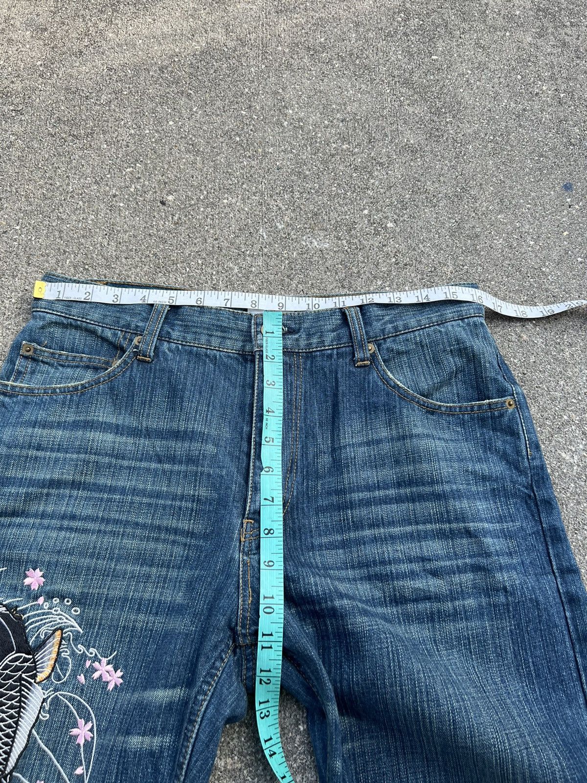 Dragonfly Karakuri Japan Koi Embroidery Denim Jeans Size US 32 / EU 48 - 2 Thumbnail