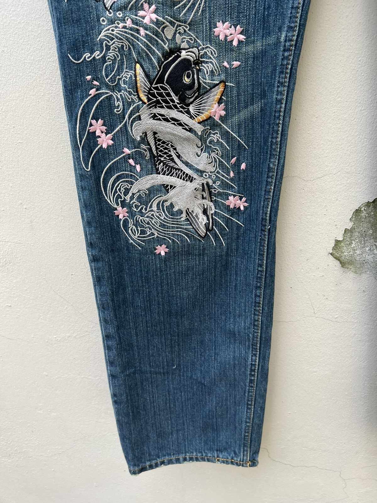 Dragonfly Karakuri Japan Koi Embroidery Denim Jeans Size US 32 / EU 48 - 11 Thumbnail