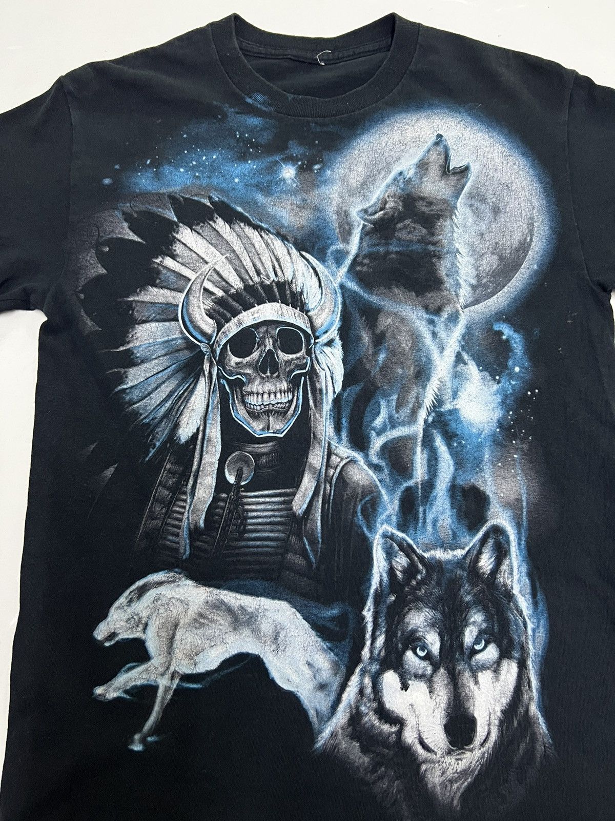 Vintage Native American Skull and Wolf Moon Tee