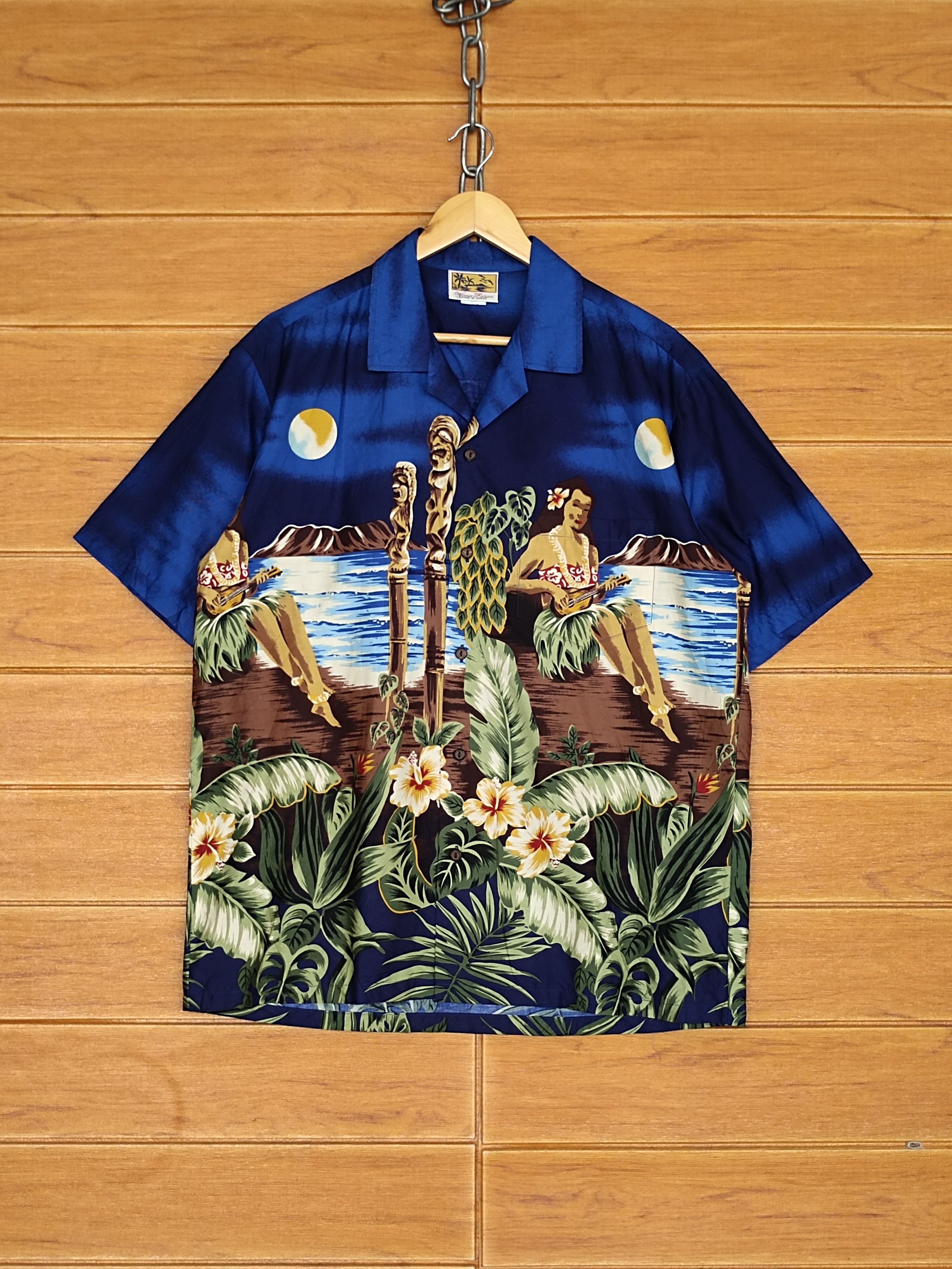 Vintage Vtg 80s Hawaiian Hula Girls Scenic View Hawaiian Size US L / EU 52-54 / 3 - 4 Thumbnail