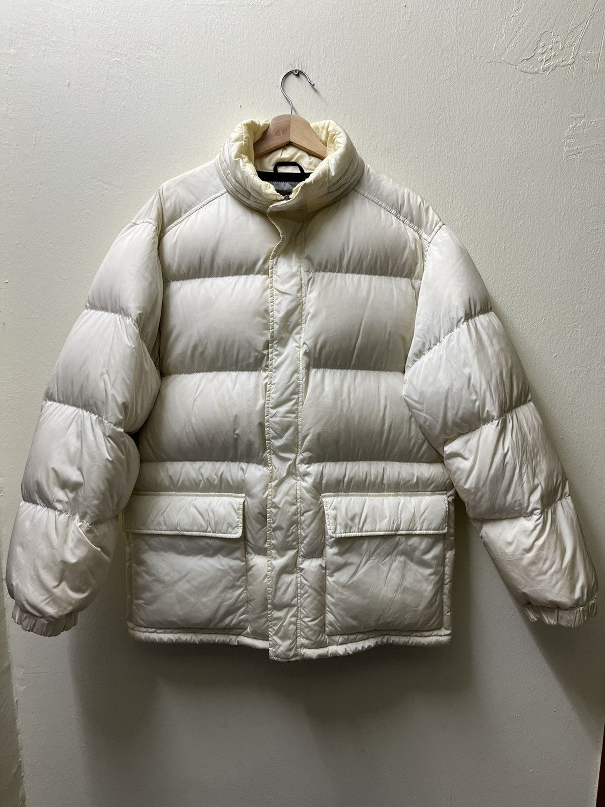 image of Prada Puffer Down Jacket Hoodie in Off White, Men's (Size Large)