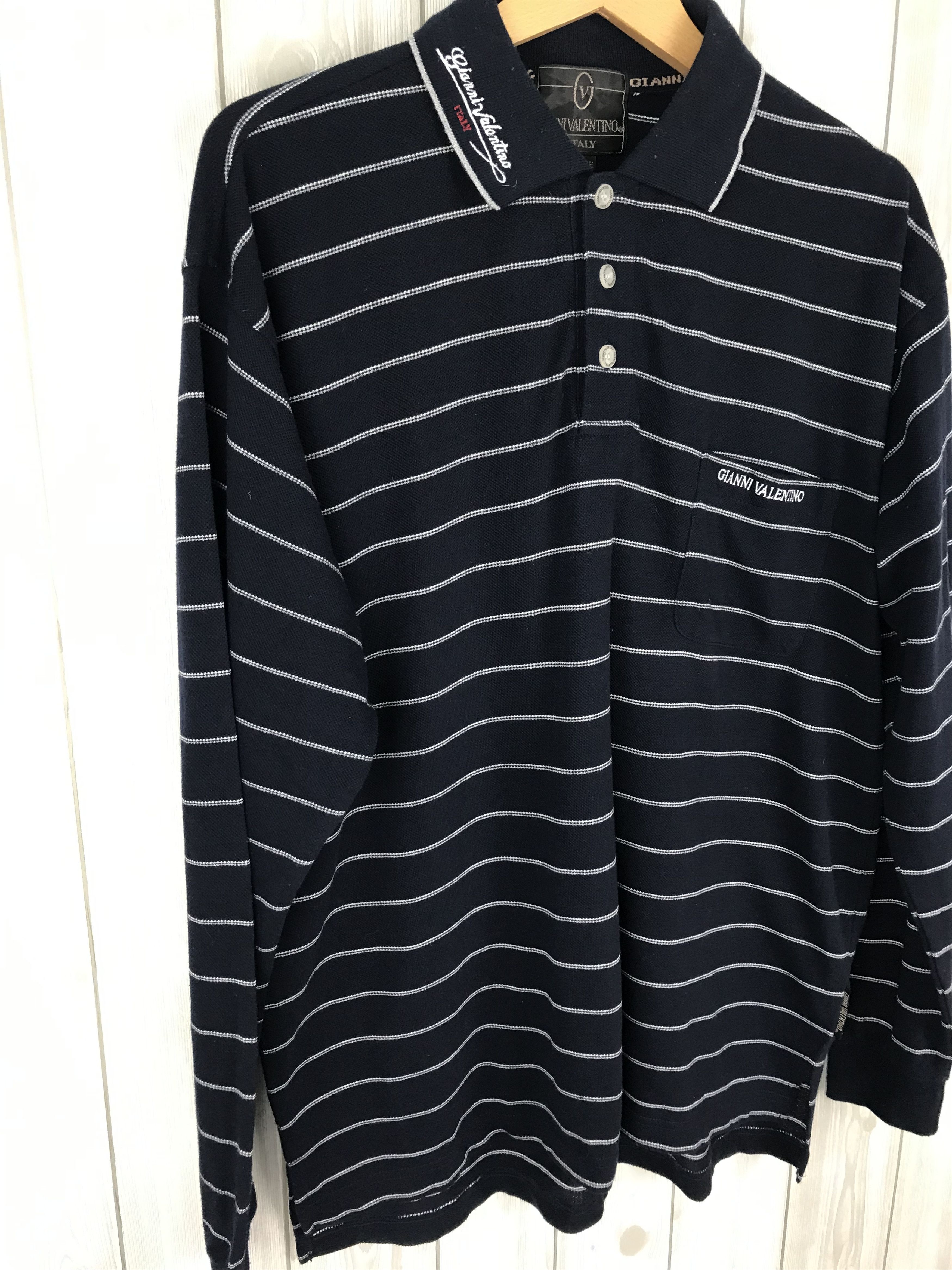 Valentino × Vintage GIANNI VALENTINO Striped Longsleeve Polo Shirt Size US L / EU 52-54 / 3 - 2 Thumbnail