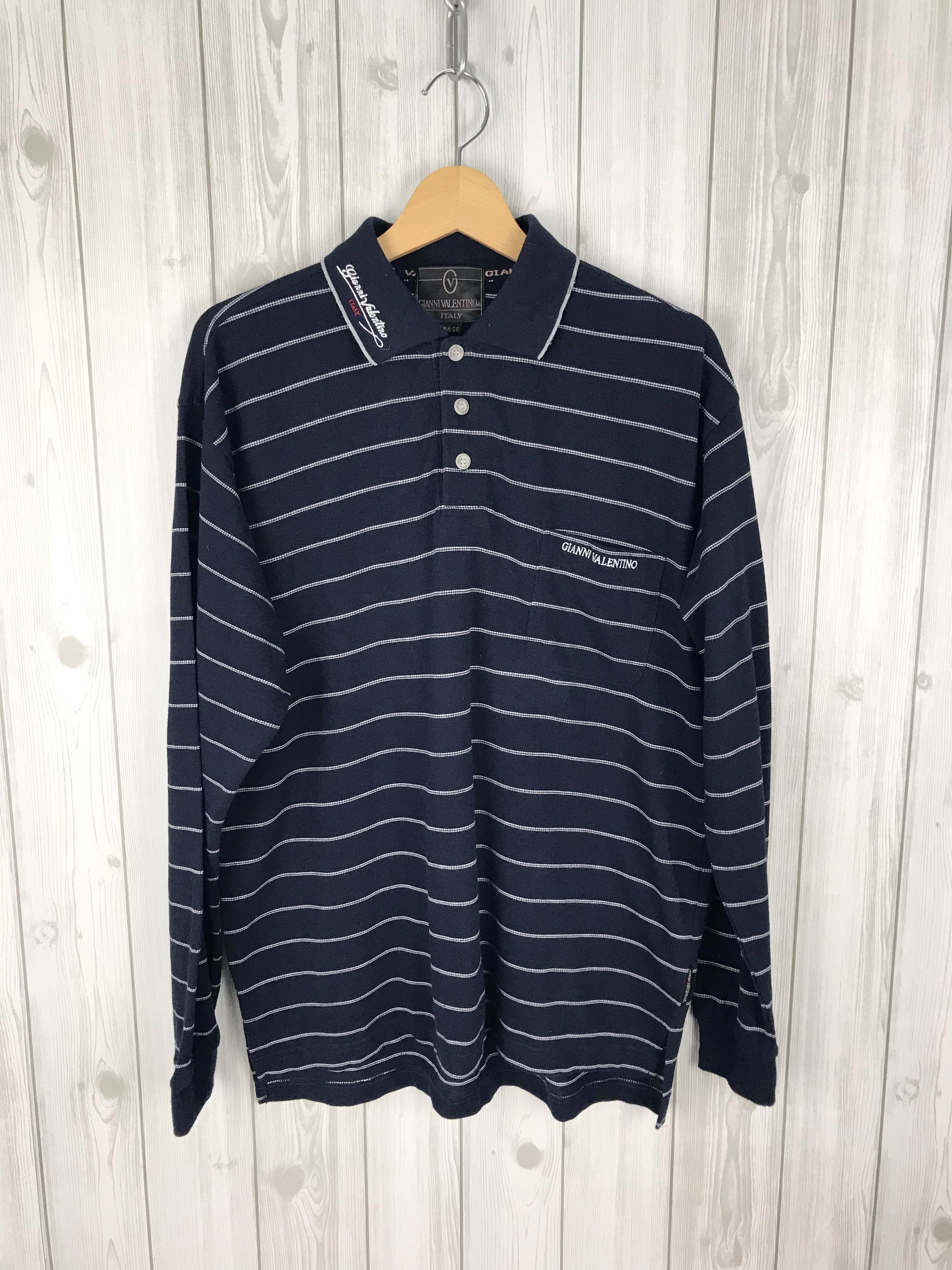 Valentino × Vintage GIANNI VALENTINO Striped Longsleeve Polo Shirt Size US L / EU 52-54 / 3 - 1 Thumbnail