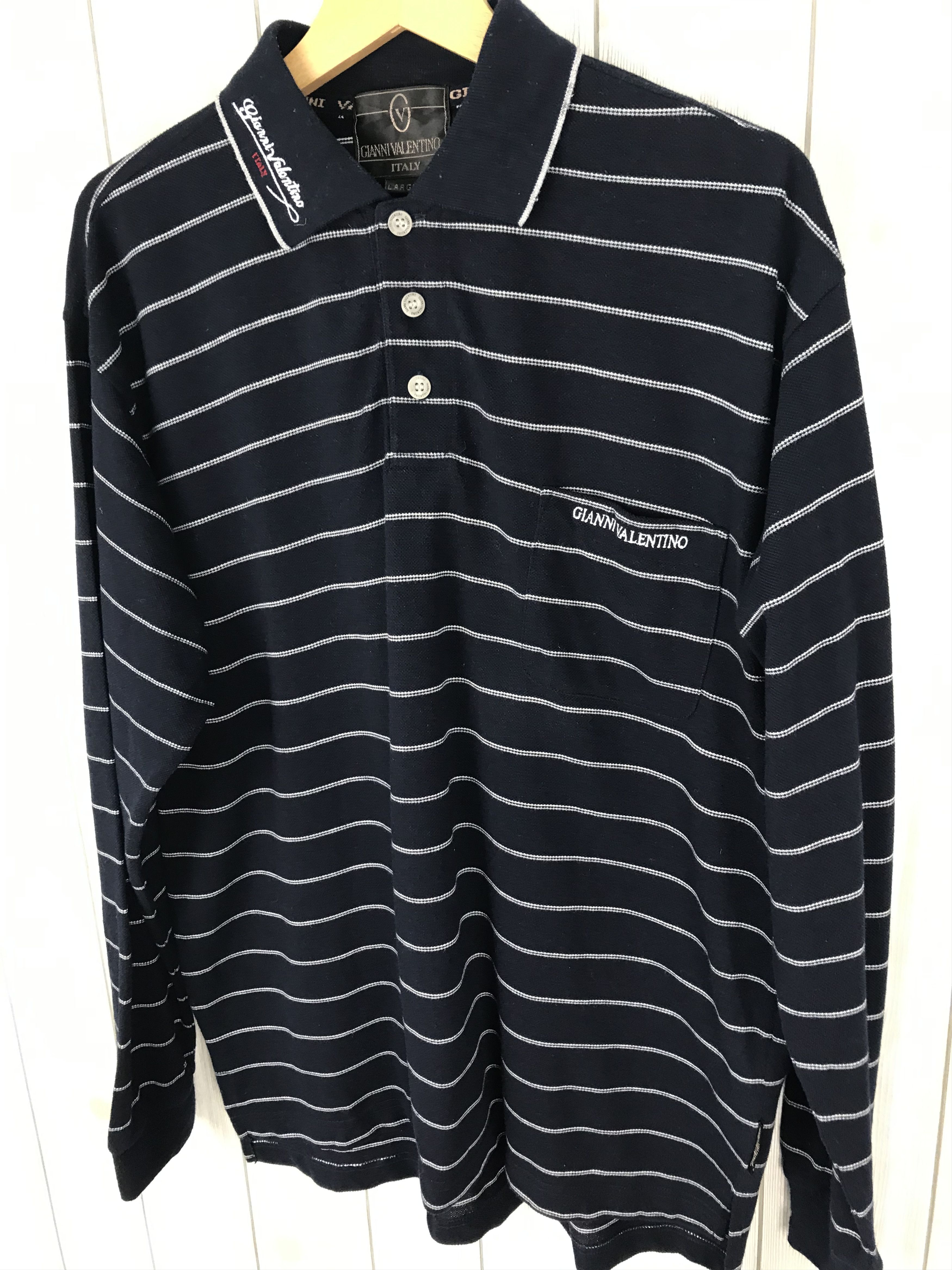 Valentino × Vintage GIANNI VALENTINO Striped Longsleeve Polo Shirt Size US L / EU 52-54 / 3 - 3 Thumbnail