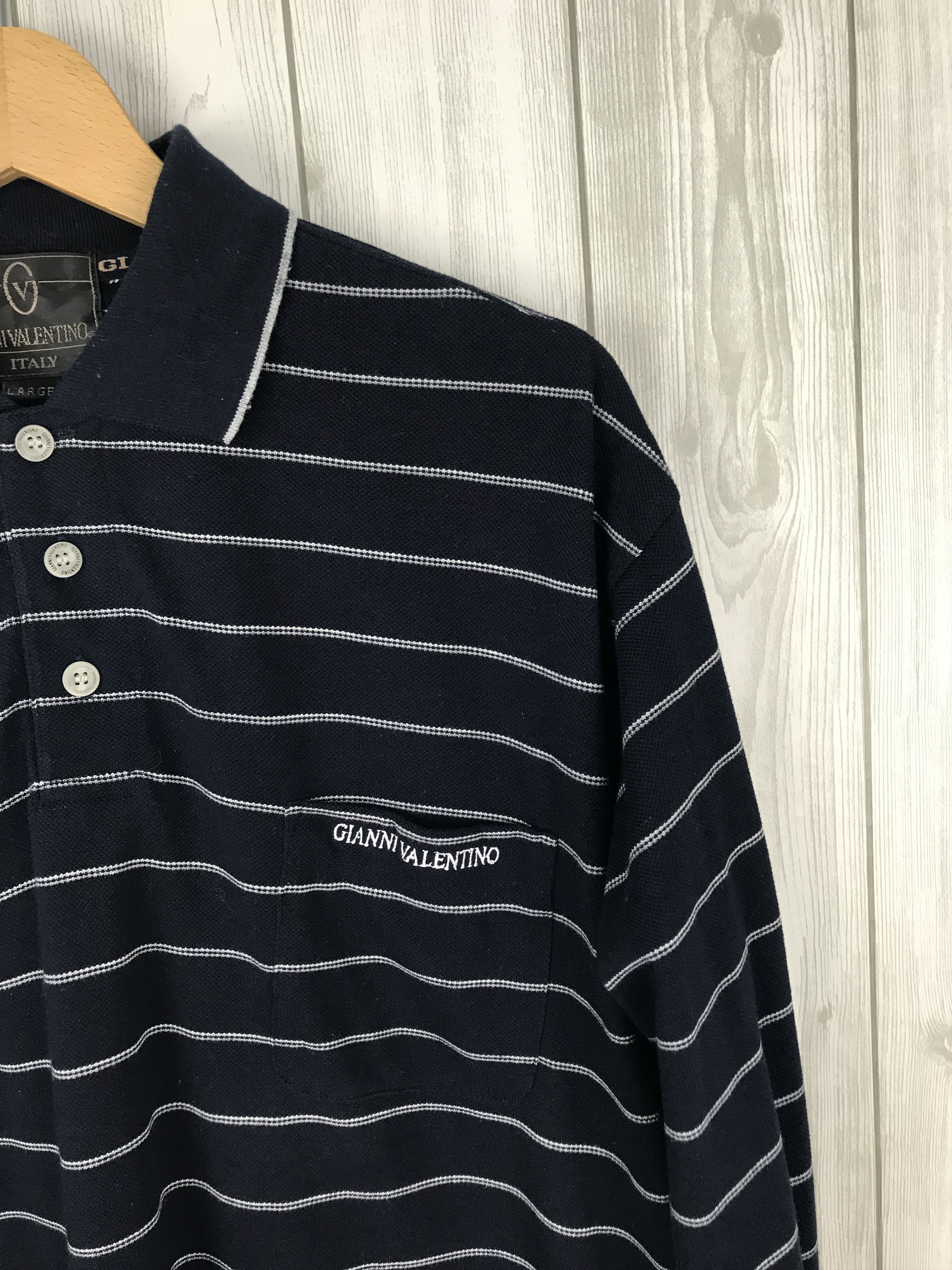 Valentino × Vintage GIANNI VALENTINO Striped Longsleeve Polo Shirt Size US L / EU 52-54 / 3 - 4 Thumbnail