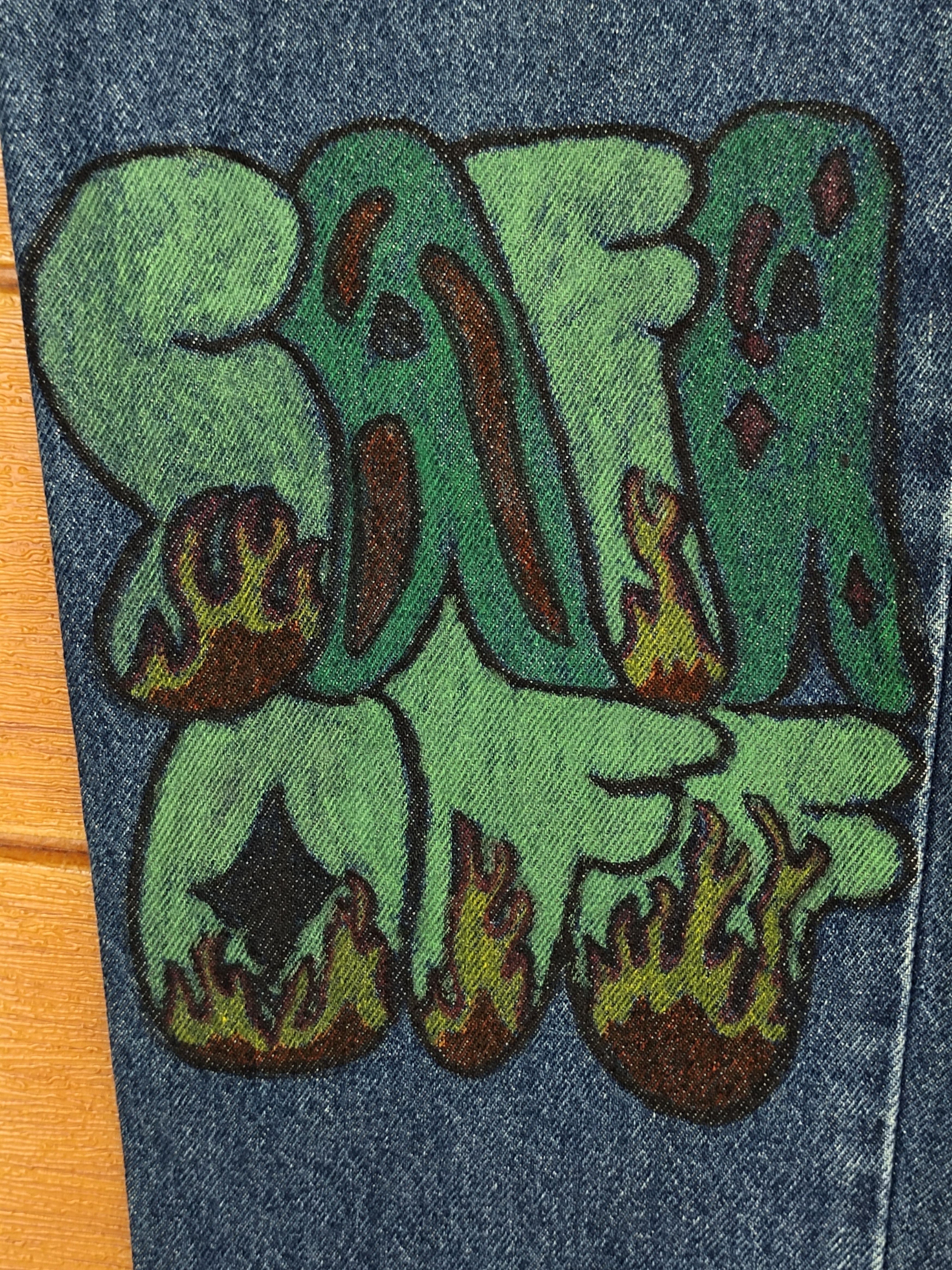Levi's Vintage LEVIS Hand Sketch Art Denim Jeans Rip Kobe Size US 28 / EU 44 - 12 Thumbnail