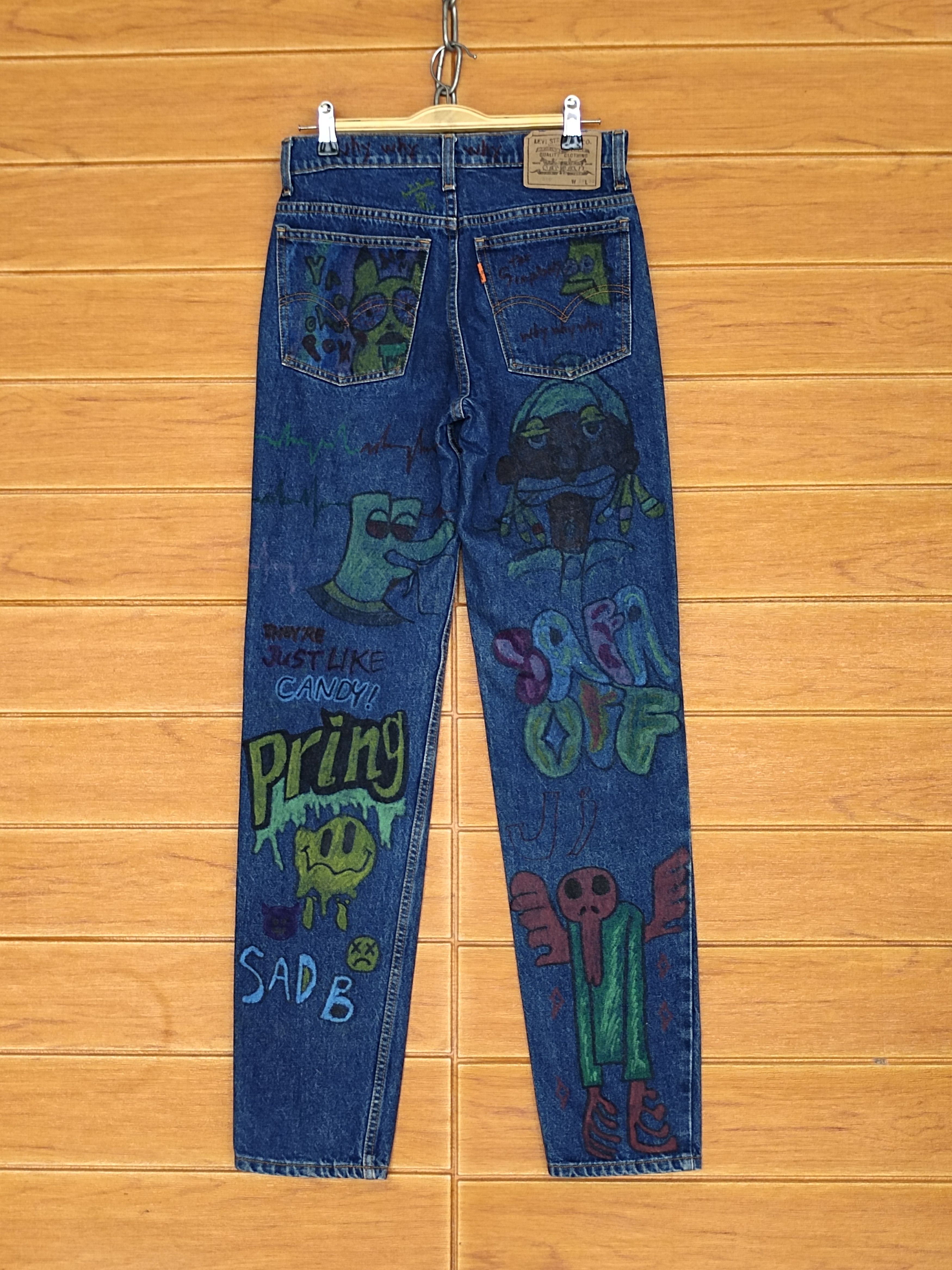Levi's Vintage LEVIS Hand Sketch Art Denim Jeans Rip Kobe Size US 28 / EU 44 - 17 Thumbnail