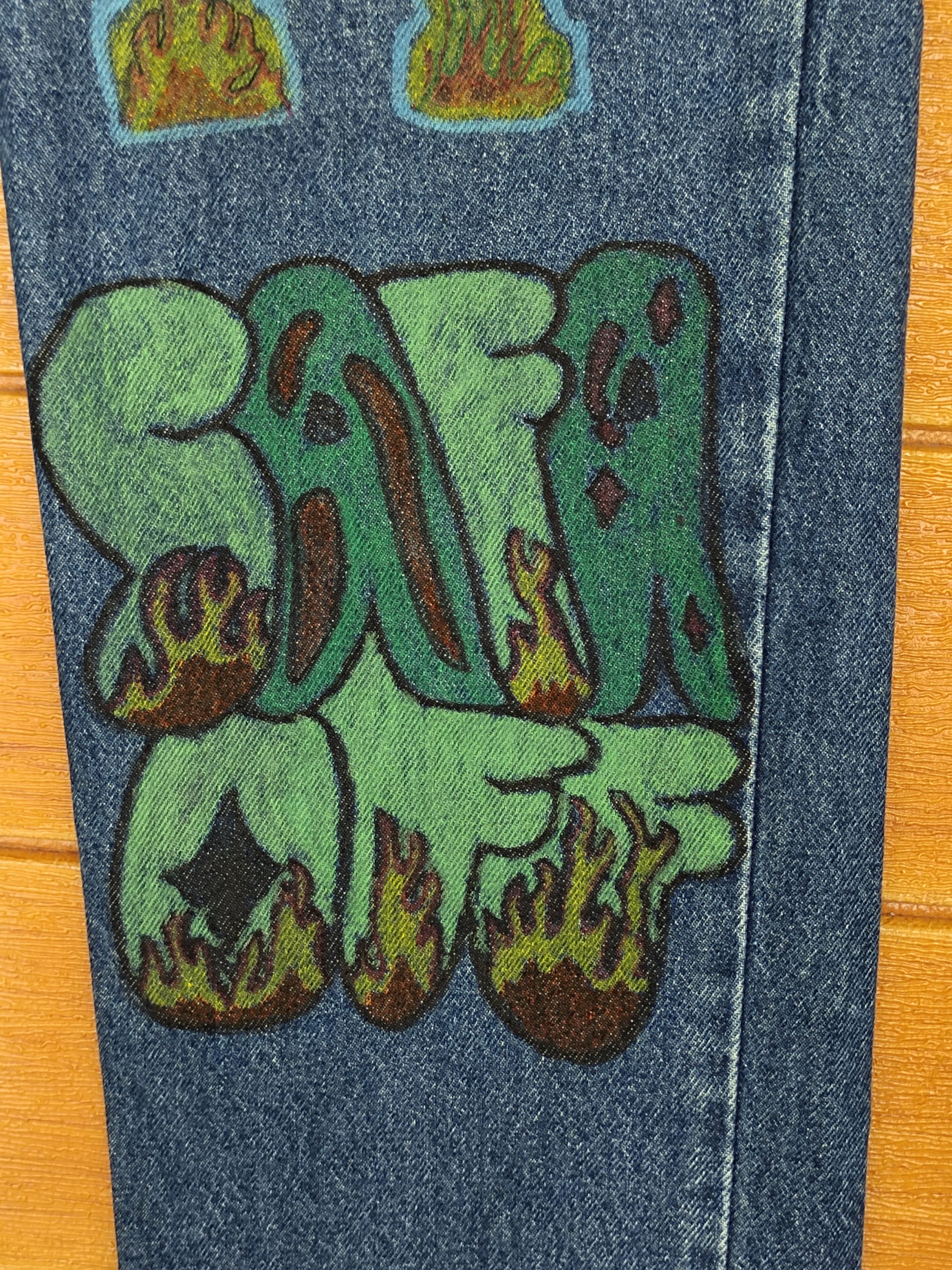 Levi's Vintage LEVIS Hand Sketch Art Denim Jeans Rip Kobe Size US 28 / EU 44 - 13 Thumbnail