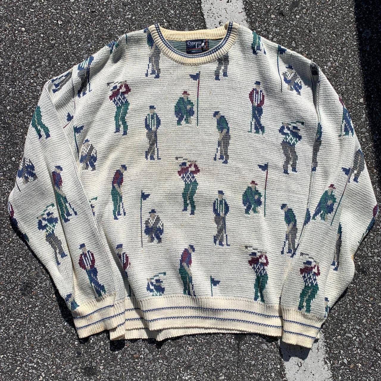 image of Made In USA x Vintage VTG 90's Golf All Over Print Sweater XL Usa Sweater in White, Men's