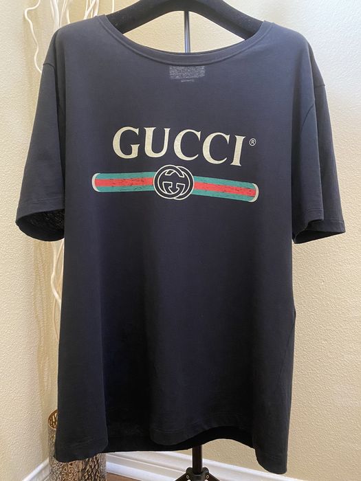 Oversize washed T-shirt with Gucci logo