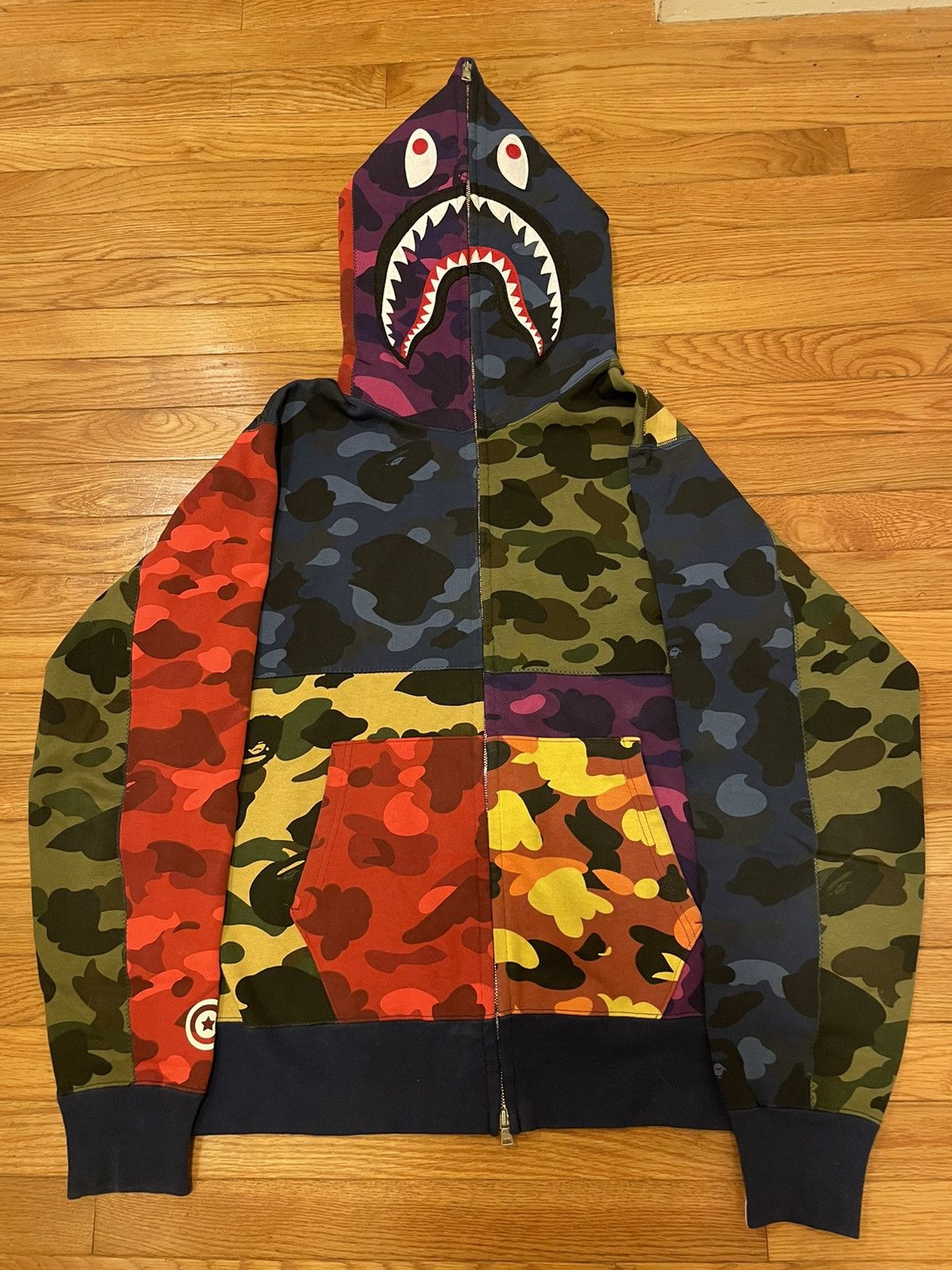 Bape Bape multi mix color camo shark full zip hoodie | Grailed