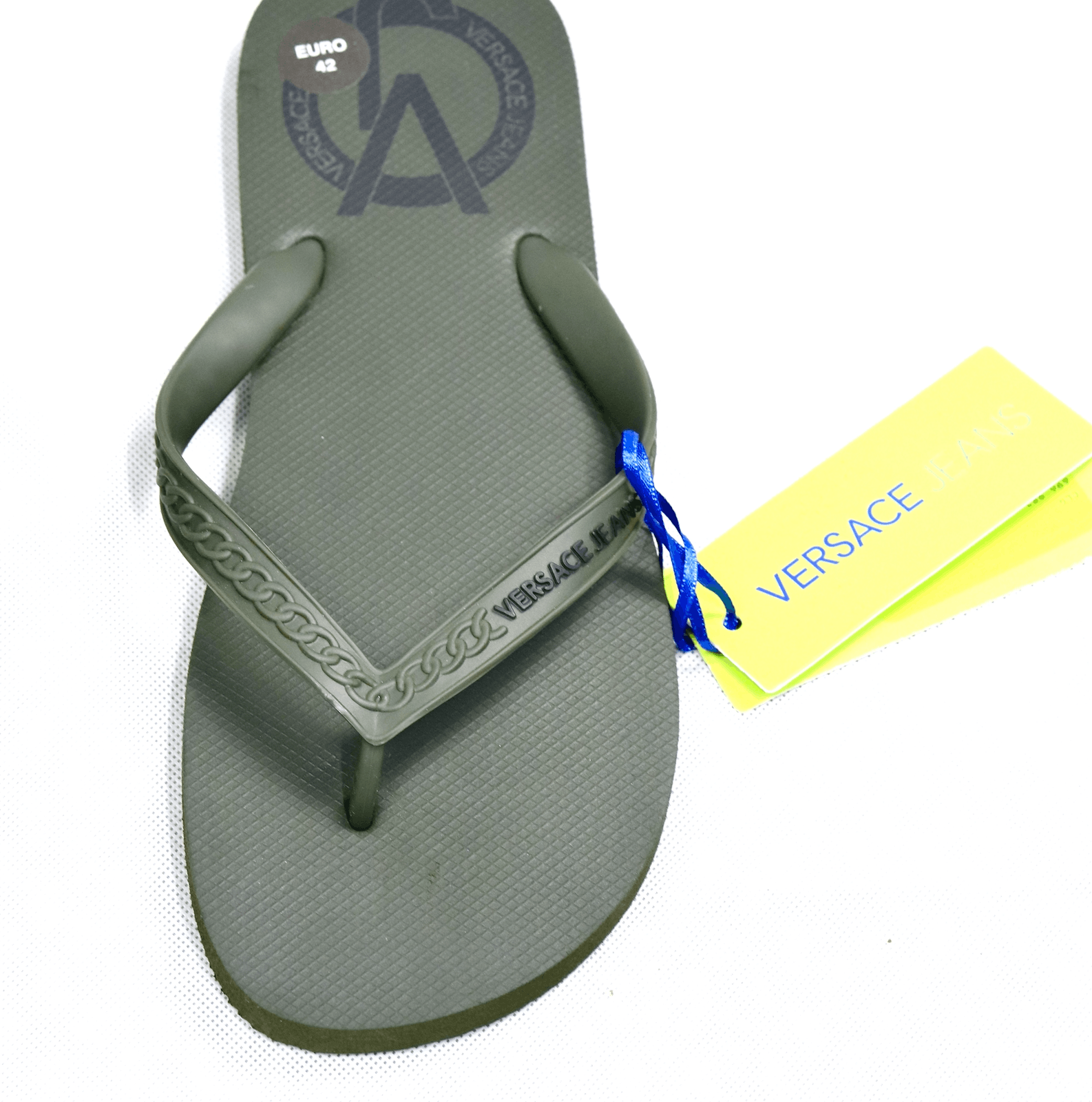 Versace Brand New VJC Khaki Flip Flops Size US 9 / EU 42 - 2 Thumbnail
