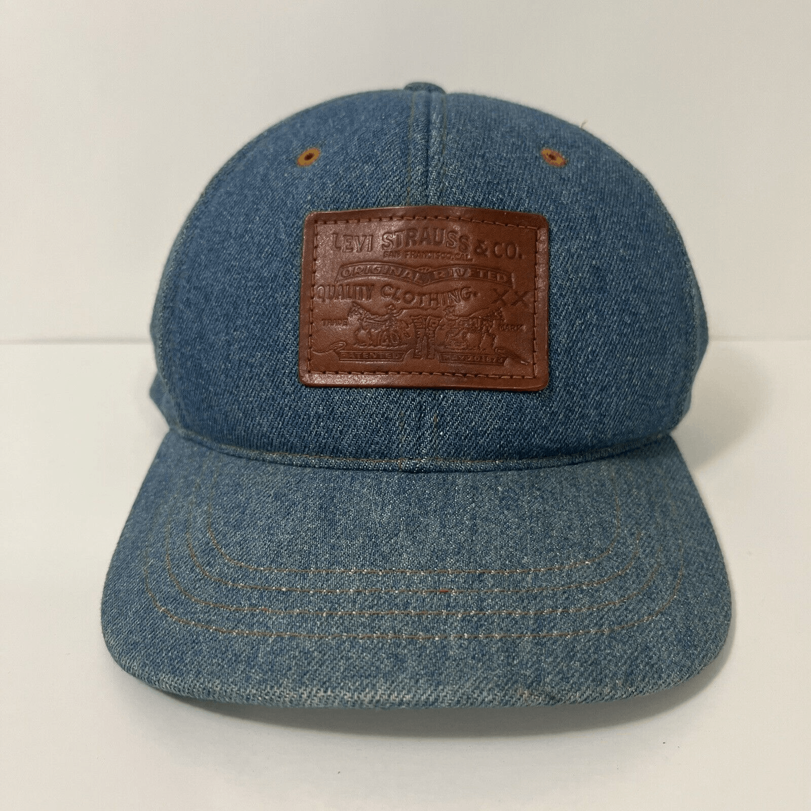 Vintage 80s Levi Strauss Co Denim Trucker Hat Patch StrapBack