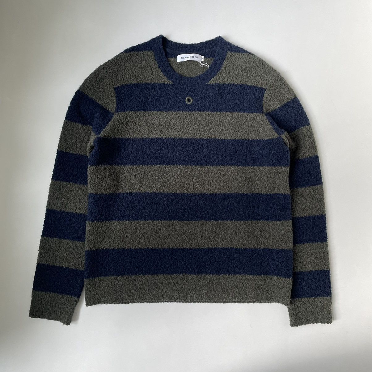 image of Craig Green Boucle Striped Wool Sweater in Blue/Green, Men's (Size Small)