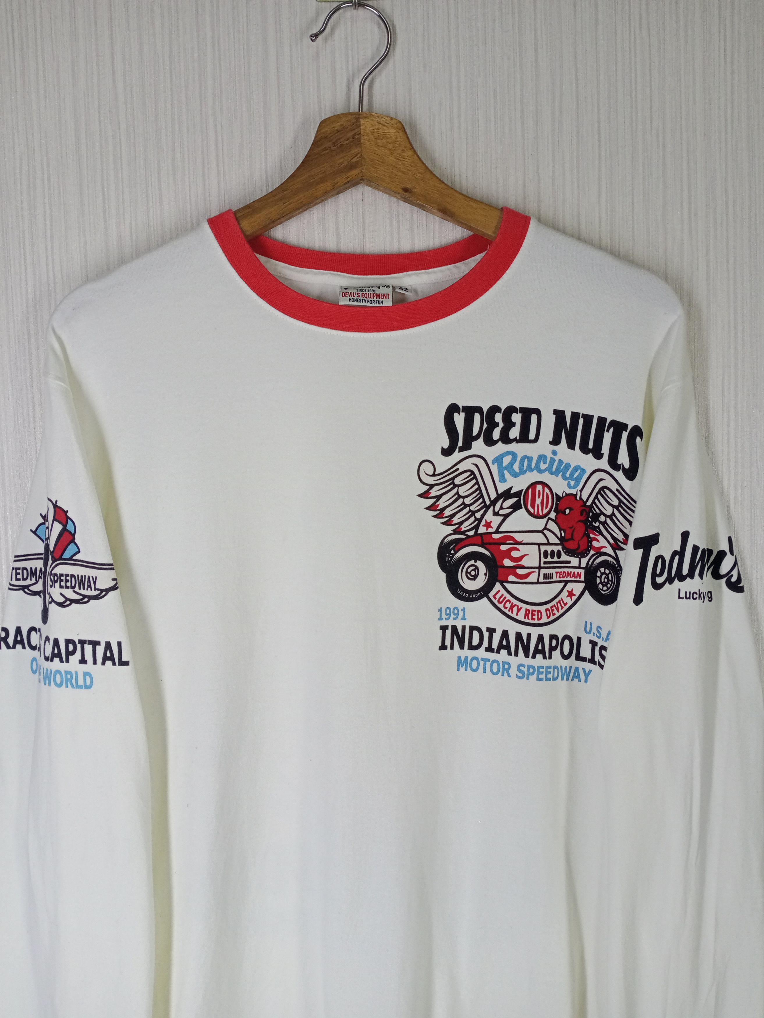 Japanese Brand Vintage Tedman Lucky Red Devil Indianapolis Racing Size US M / EU 48-50 / 2 - 6 Thumbnail