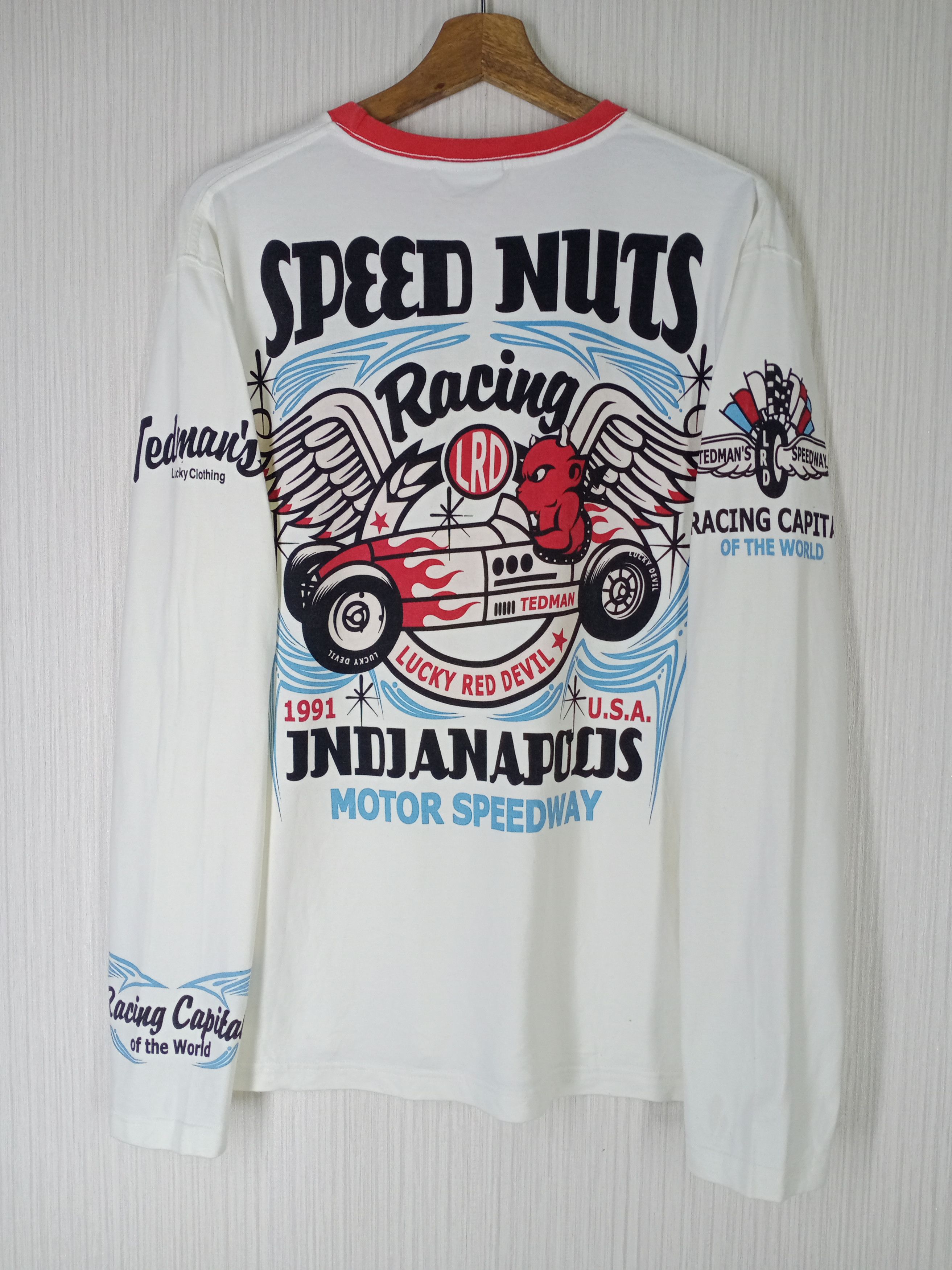 image of Tedman Lucky Red Devil Indianapolis Racing in White, Men's (Size Medium)