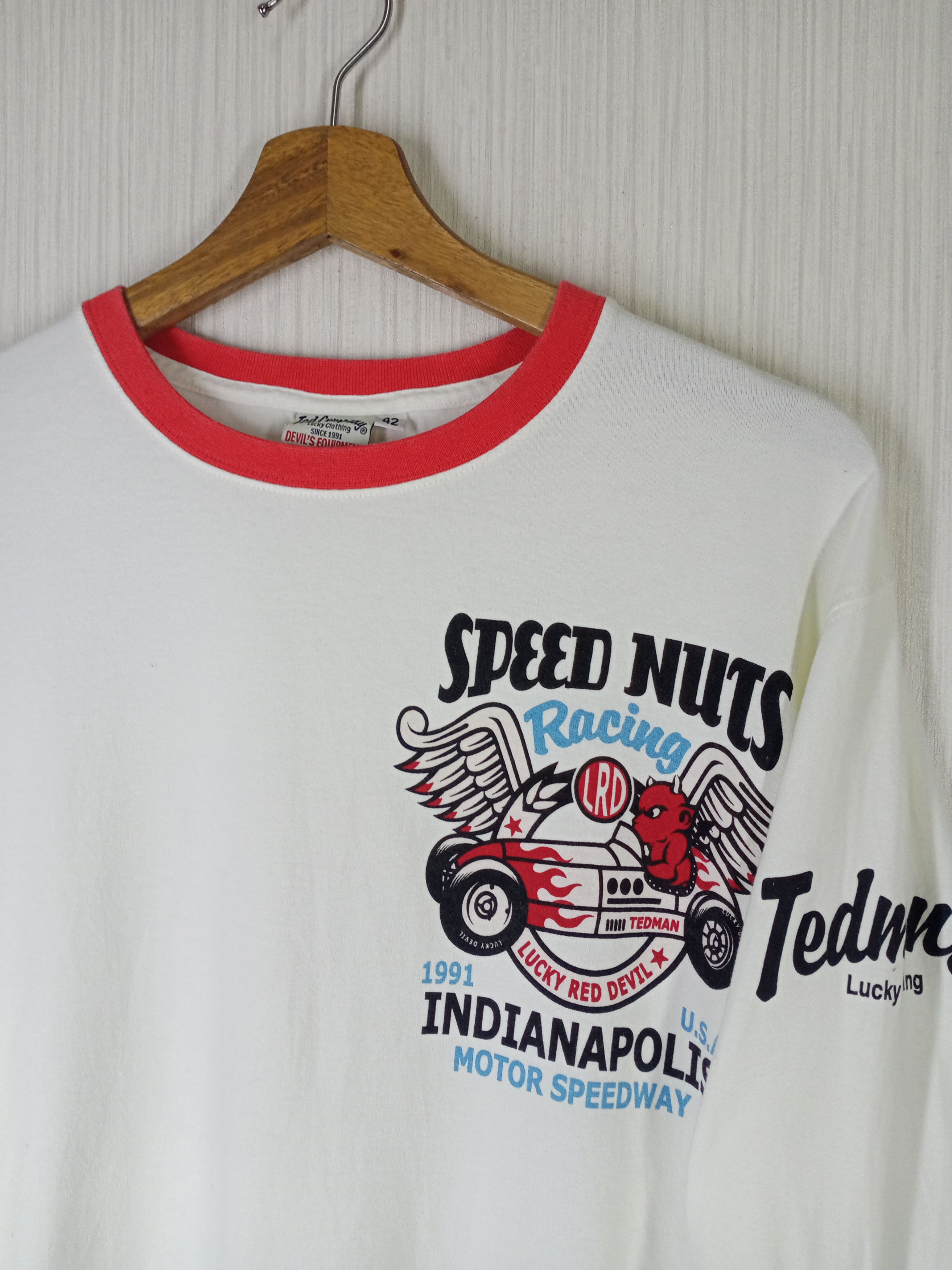 Japanese Brand Vintage Tedman Lucky Red Devil Indianapolis Racing Size US M / EU 48-50 / 2 - 5 Thumbnail