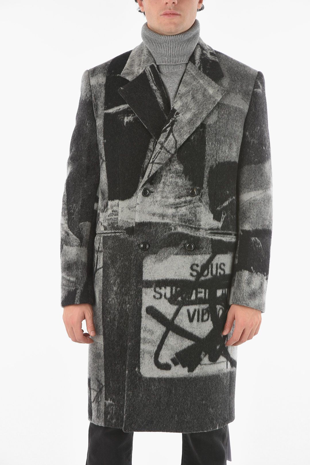 Off-White Off-White Wool Double-Breasted Abstract Pattern Coat | Grailed
