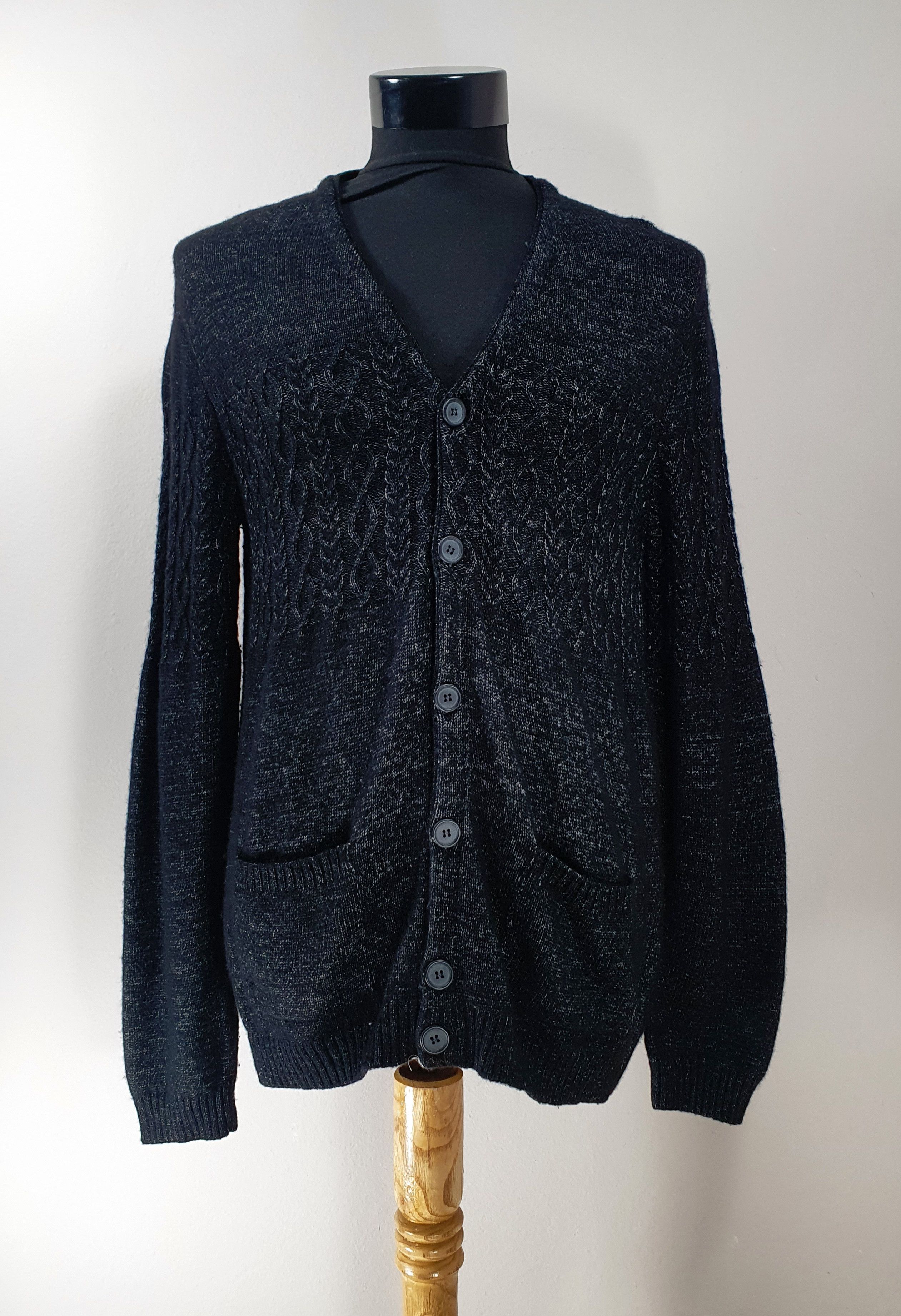 Grey Black Cardigan Wool