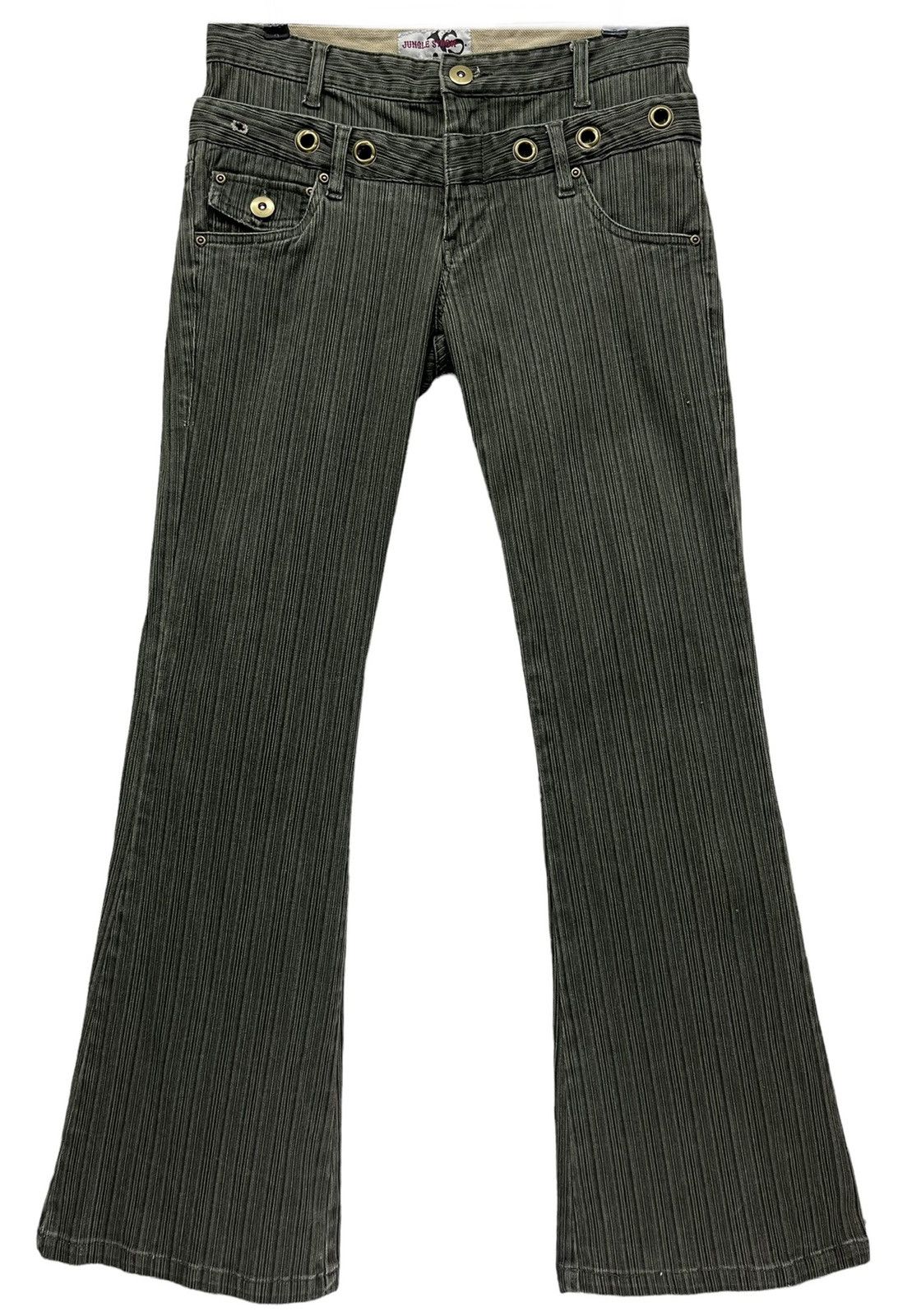 Jungles DOPE FLARE🔥JUNGLE STORM Double Waist Stripe Stretch Denim Size US 31 - 2 Thumbnail