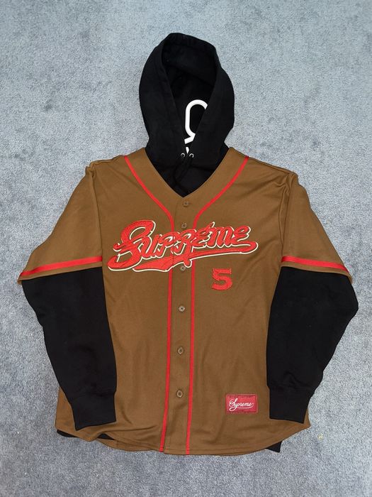 Supreme Supreme Baseball Jersey Hooded Sweatshirt Brown | Grailed