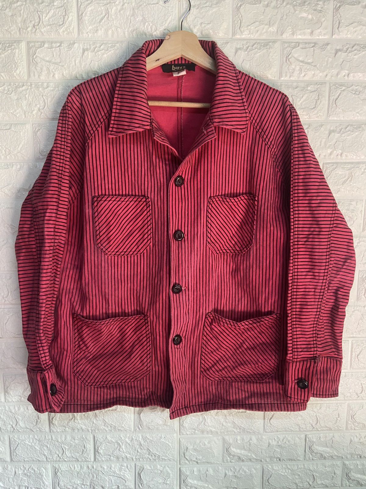 Vintage Buzz Striped Button Up Worker Jacket Made in USA