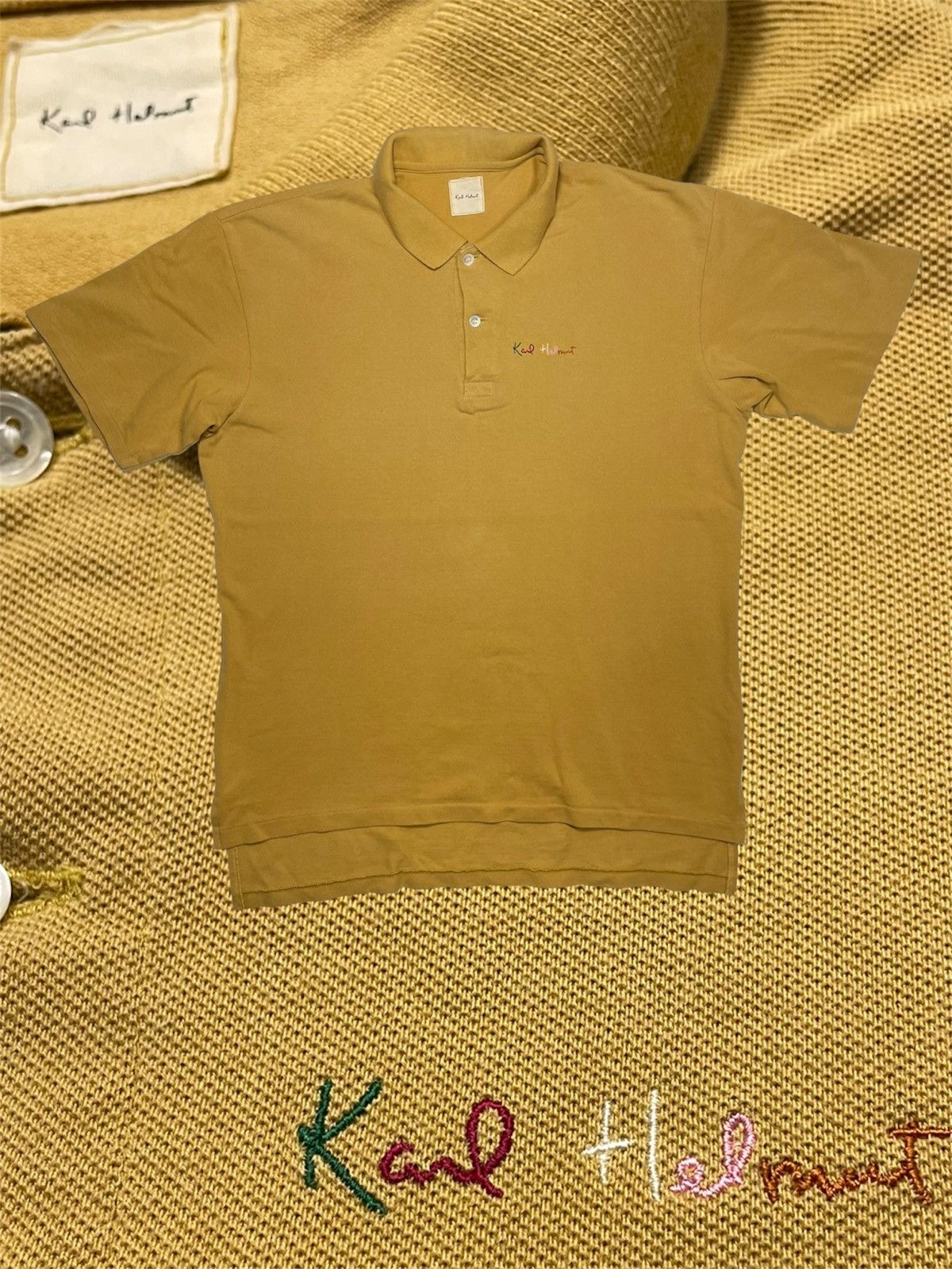 Designer × Karl Helmut × Vintage Vintage Karl Helmut Polo Tweed khaki brown nude embroidery Size US L / EU 52-54 / 3 - 1 Thumbnail