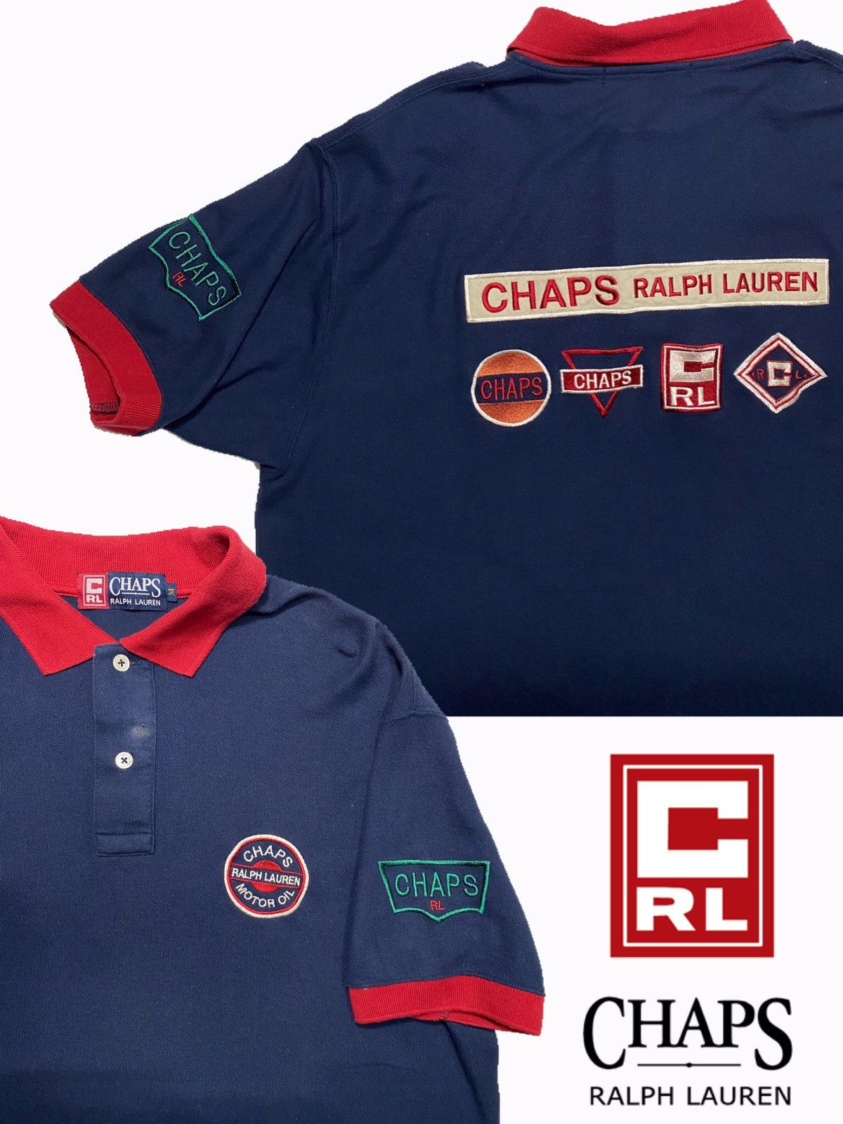 Chaps × Chaps Ralph Lauren × Polo Ralph Lauren Chaps Polo Ralph Lauren Racing motor Oil Vintage Rare pique Size US M / EU 48-50 / 2 - 1 Thumbnail