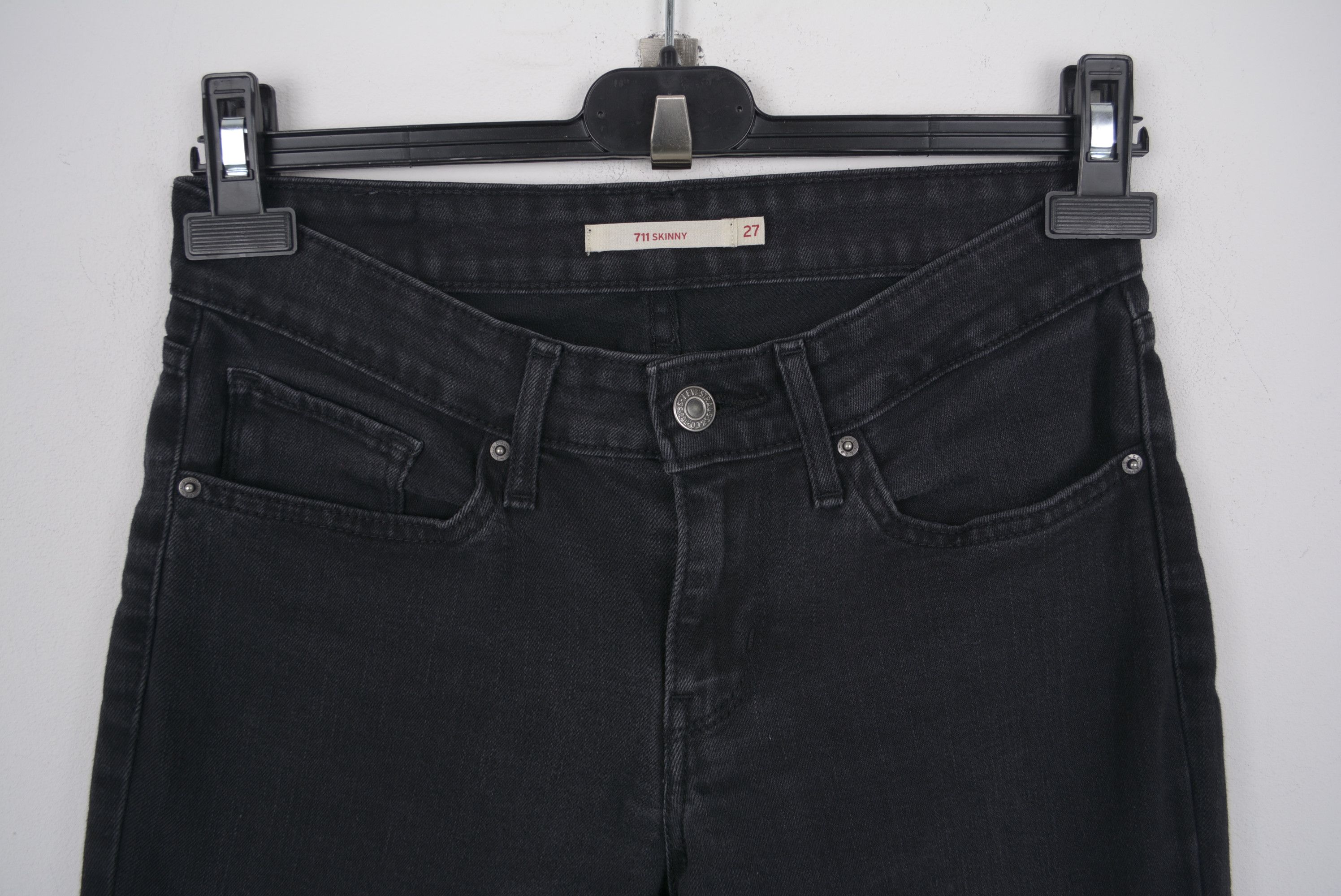 Levi's 711 W27 L31 Skinny Jeans Trousers Pants Denim Black Stretchy Size 27" / US 4 / IT 40 - 2 Thumbnail