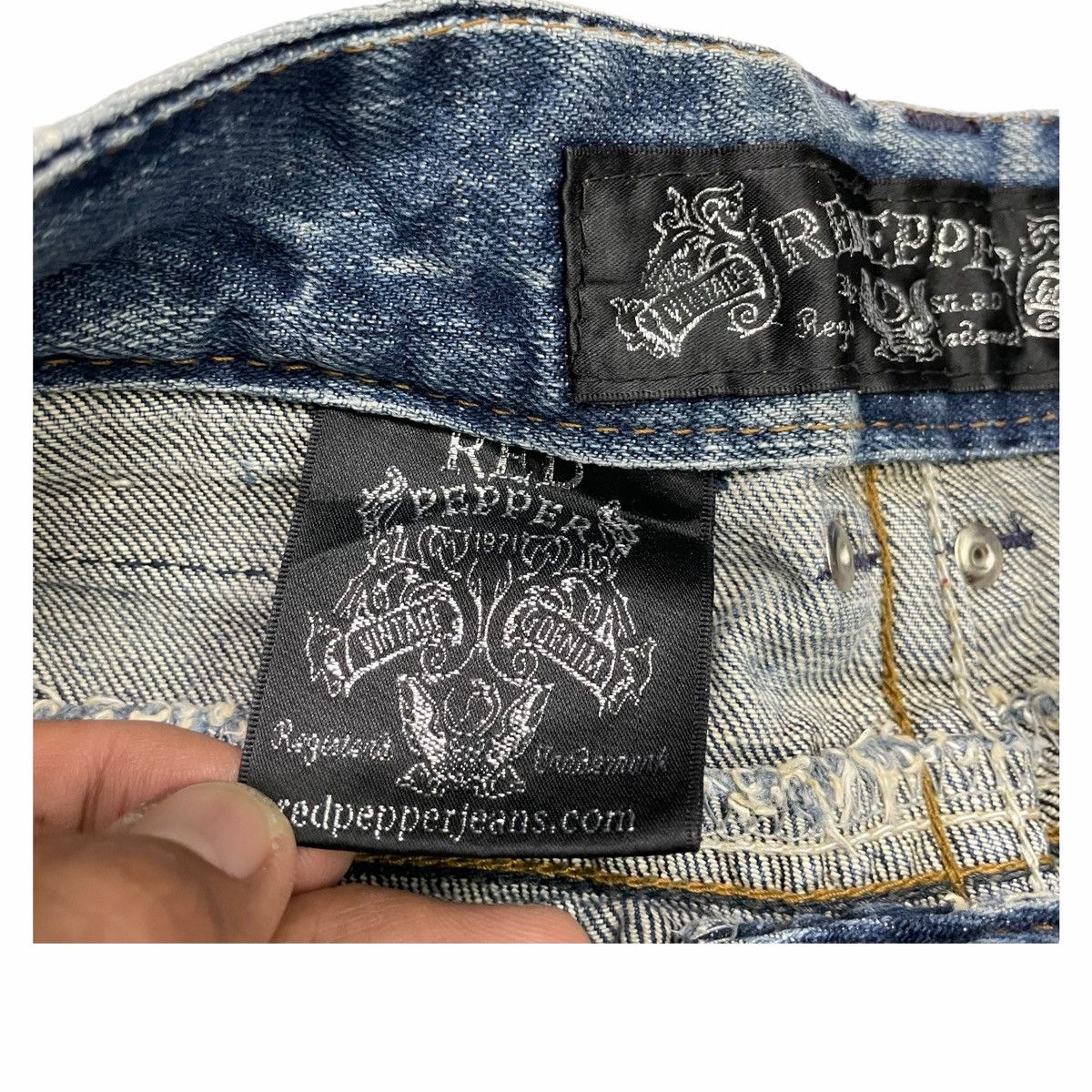 If Six Was Nine × Japanese Brand × Le Grande Bleu (L.G.B.) FLARE 💥 Japan RED PAPPER Distressed Denim Jeans Size US 33 - 7 Thumbnail