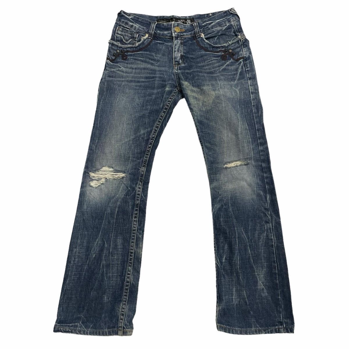 If Six Was Nine × Japanese Brand × Le Grande Bleu (L.G.B.) FLARE 💥 Japan RED PAPPER Distressed Denim Jeans Size US 33 - 3 Thumbnail