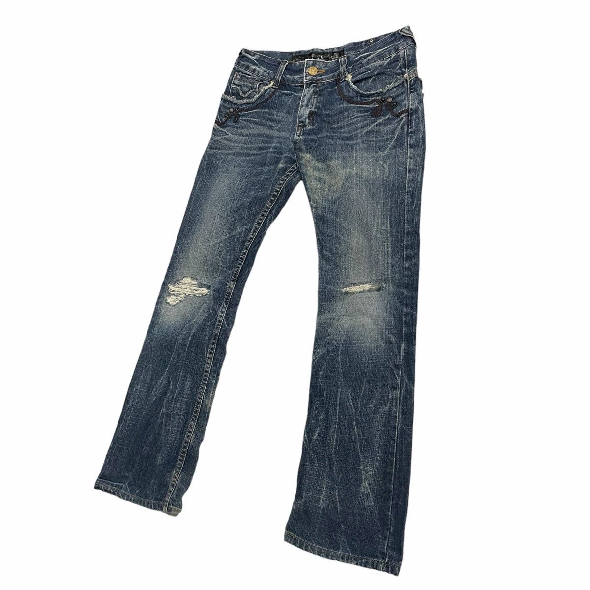 If Six Was Nine × Japanese Brand × Le Grande Bleu (L.G.B.) FLARE 💥 Japan RED PAPPER Distressed Denim Jeans Size US 33 - 4 Thumbnail