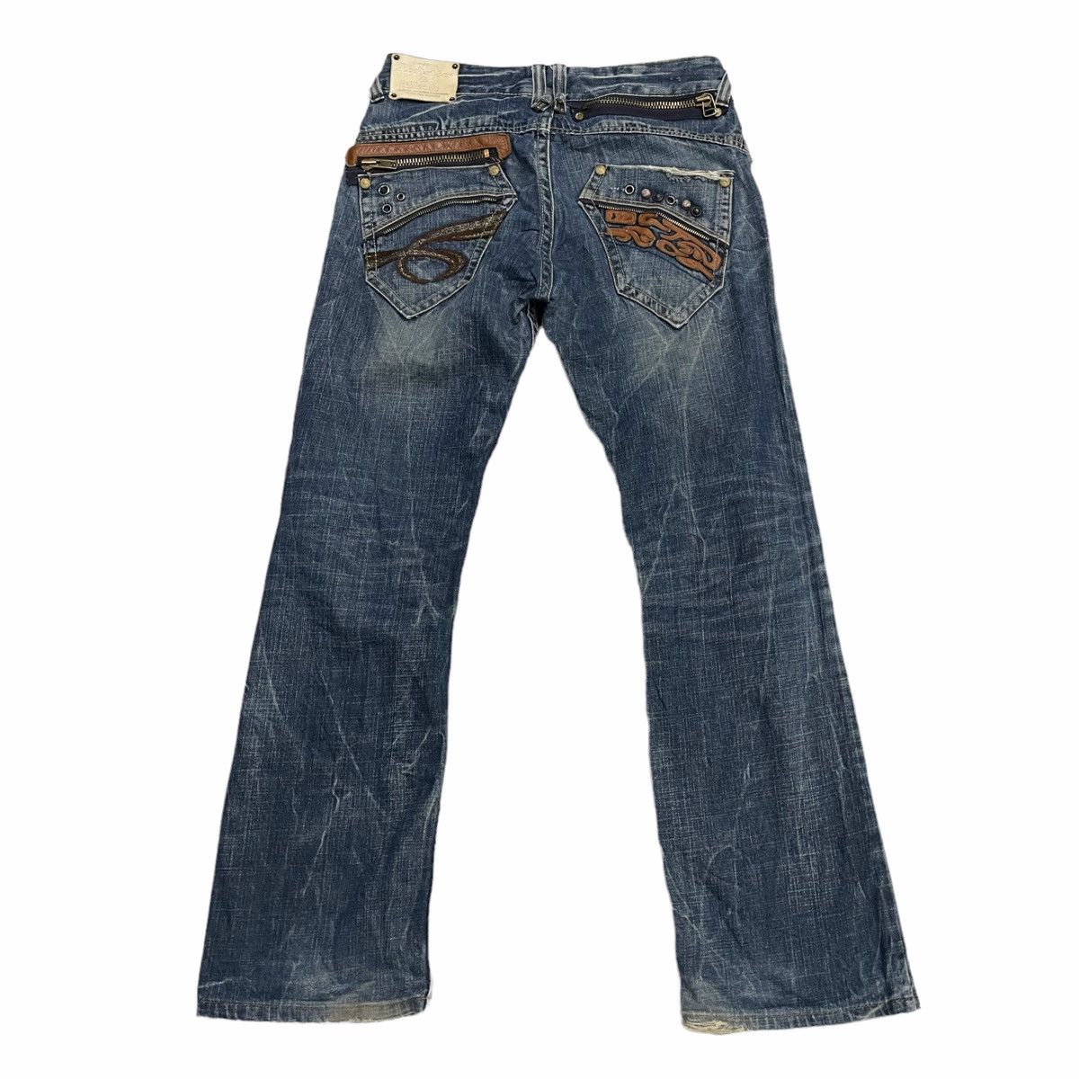 If Six Was Nine × Japanese Brand × Le Grande Bleu (L.G.B.) FLARE 💥 Japan RED PAPPER Distressed Denim Jeans Size US 33 - 1 Thumbnail