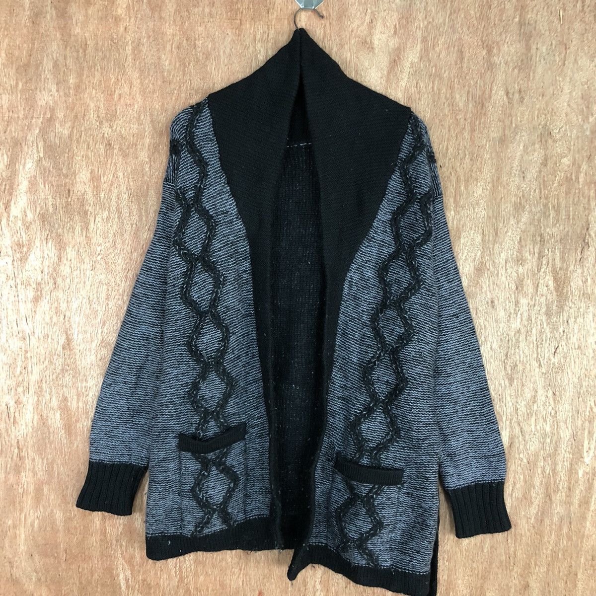 Homespun Knitwear Japan Black art cable knitwear Cardigan #H0101 Size US M / EU 48-50 / 2 - 3 Thumbnail