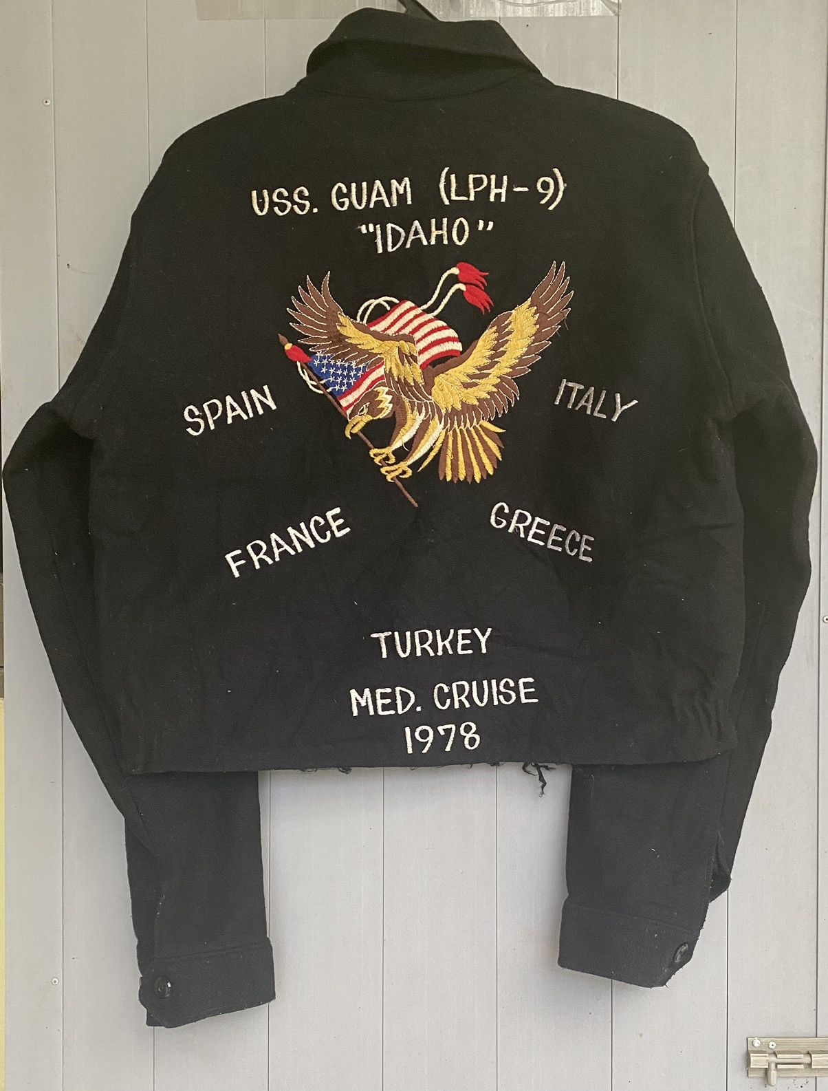 Vintage Vtg 1978 US Marine Corps USS guam LPH 9 Zip up bomber jacket ...