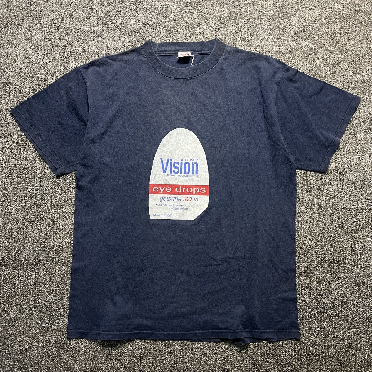 image of Made In USA x Vintage 90's Vision Streetwear Eye Drops Skates Tee in Faded Blue, Men's (Size XL)