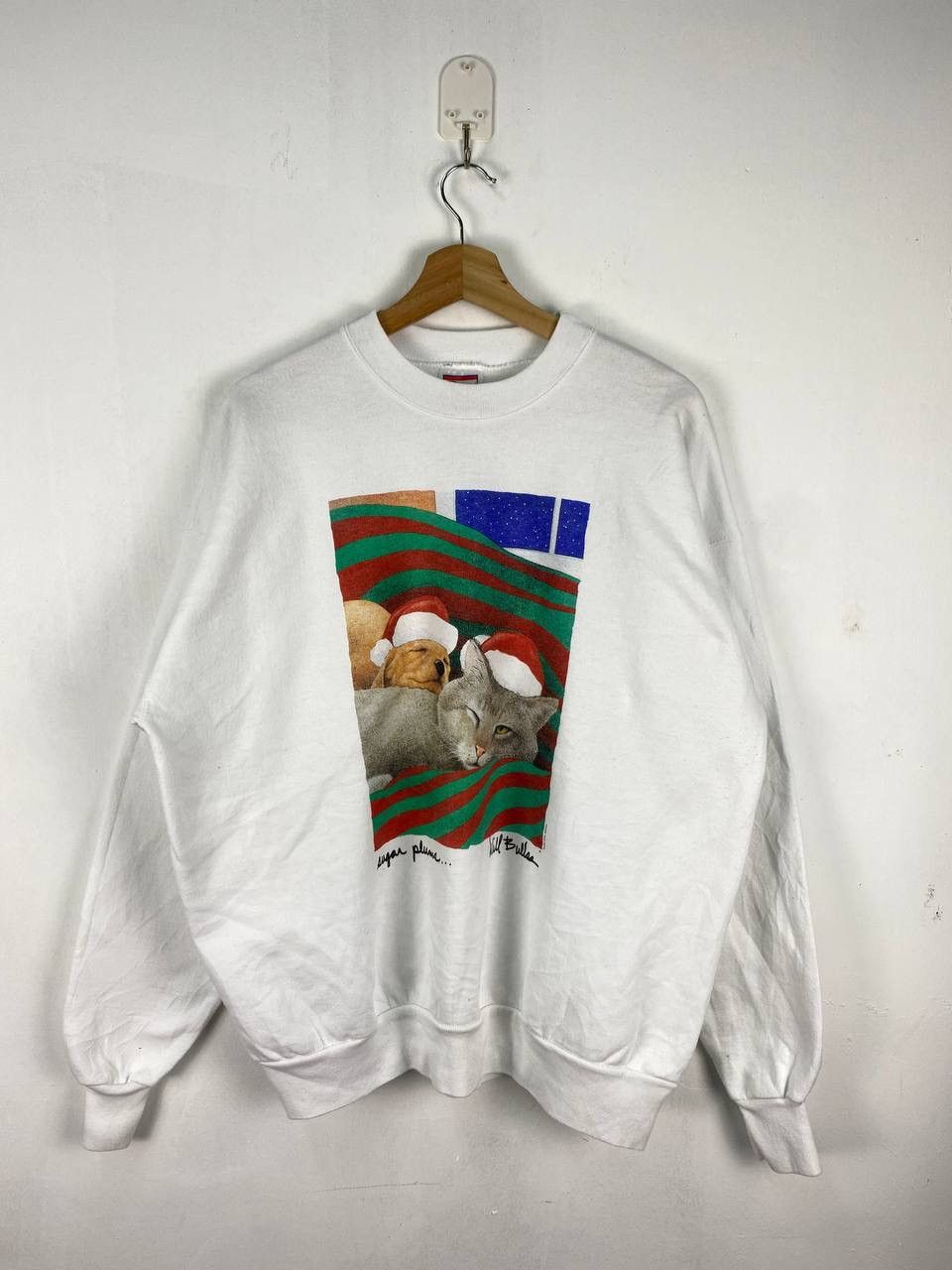 Hanes Vintage 90s Cat Dog Sweatshirt Will Bullas Size US XL / EU 56 / 4 - 1 Thumbnail