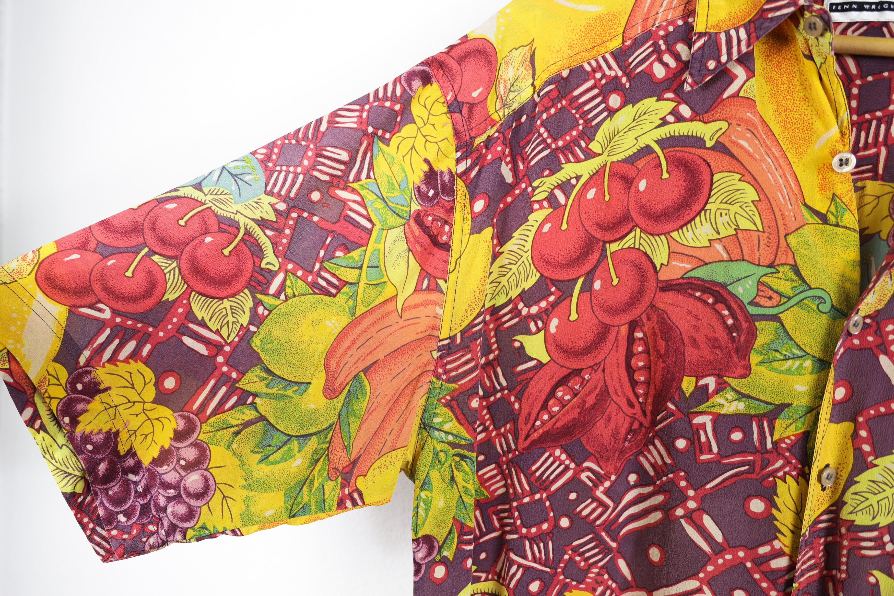 SikSilk × Vintage Vintage Fenn Wright Manson Fruit Printed Pattern Silk Shirt Size US L / EU 52-54 / 3 - 5 Thumbnail