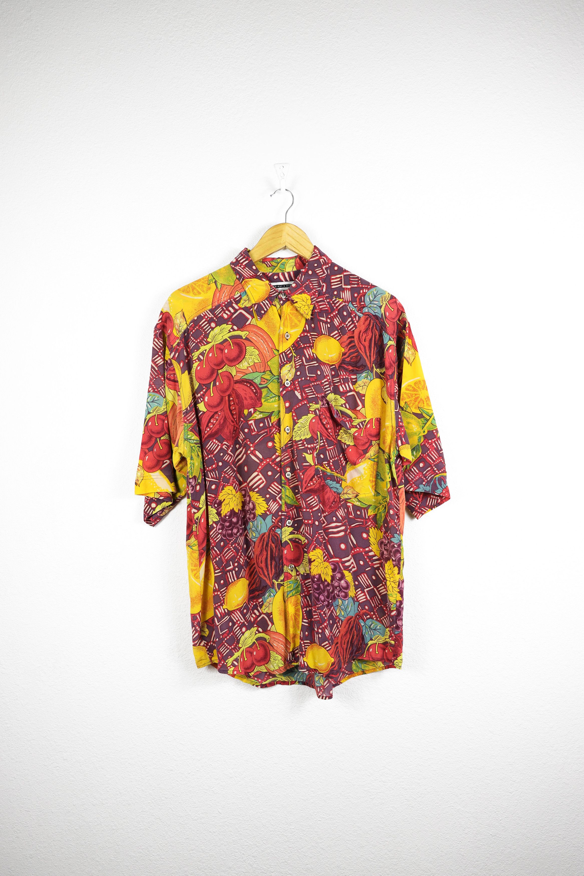 SikSilk × Vintage Vintage Fenn Wright Manson Fruit Printed Pattern Silk Shirt Size US L / EU 52-54 / 3 - 1 Thumbnail
