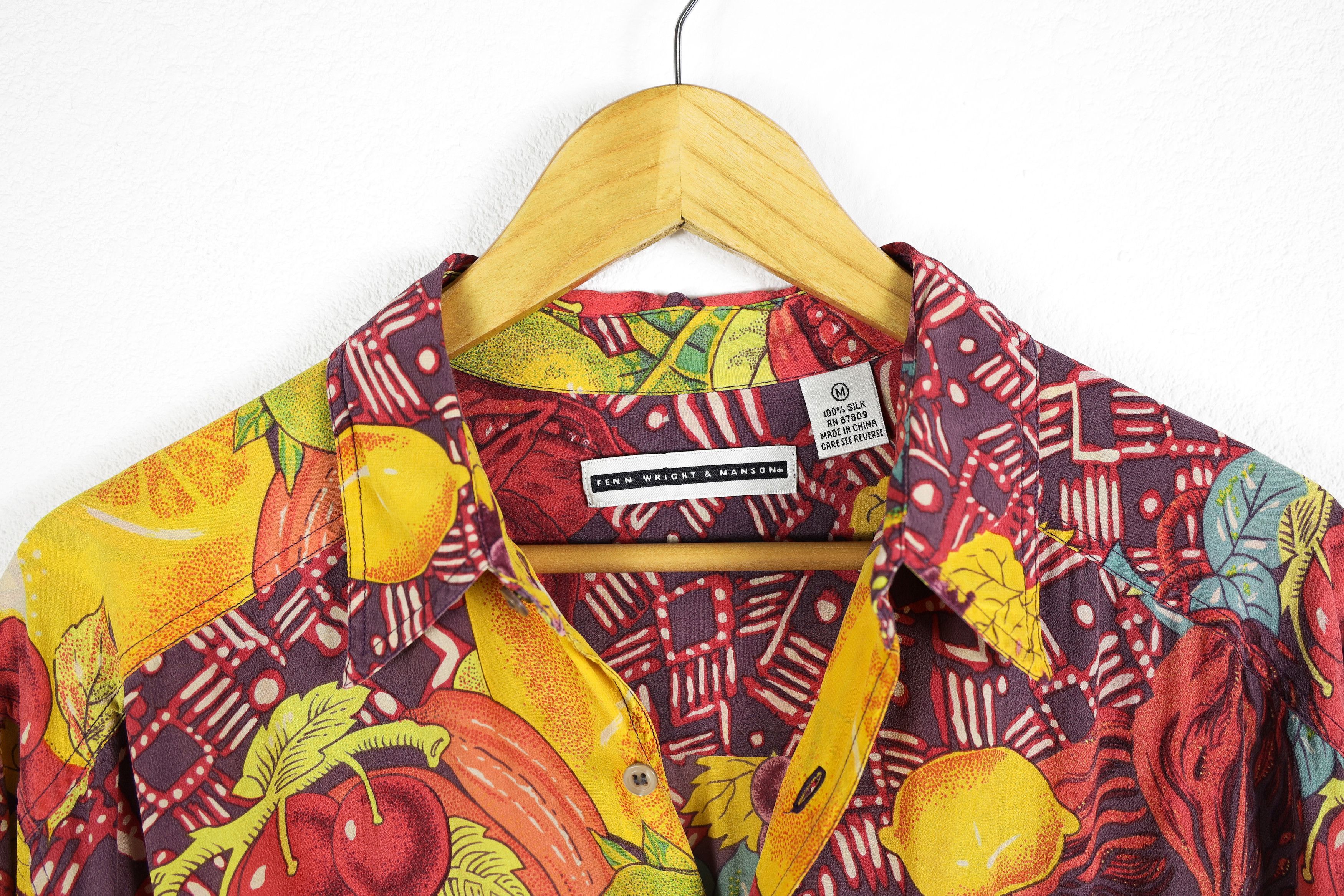 SikSilk × Vintage Vintage Fenn Wright Manson Fruit Printed Pattern Silk Shirt Size US L / EU 52-54 / 3 - 4 Thumbnail