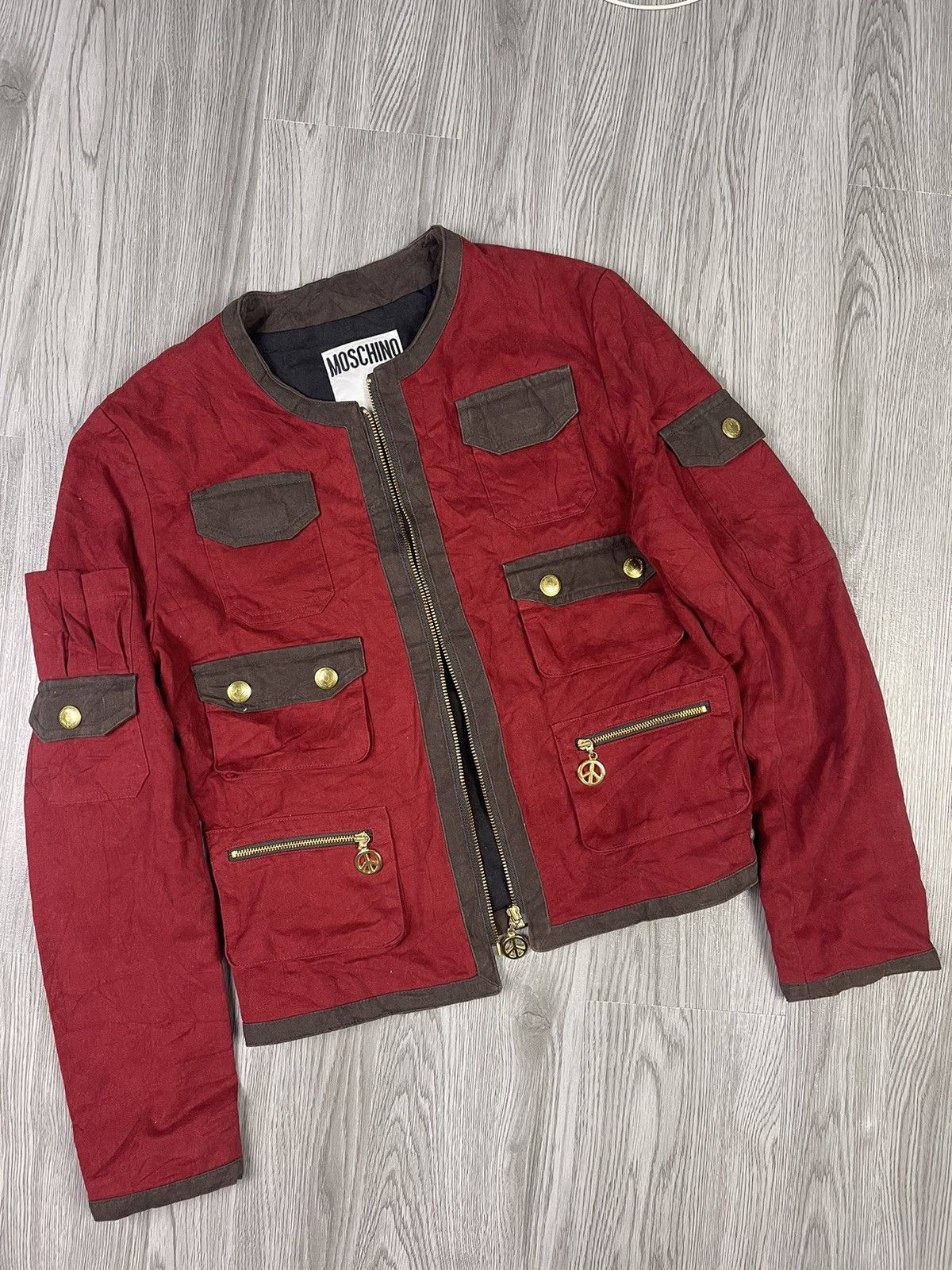 Moschino Moschino Multipocket Gold peace zipper Red Jacket Size S / US 4 / IT 40 - 3 Thumbnail