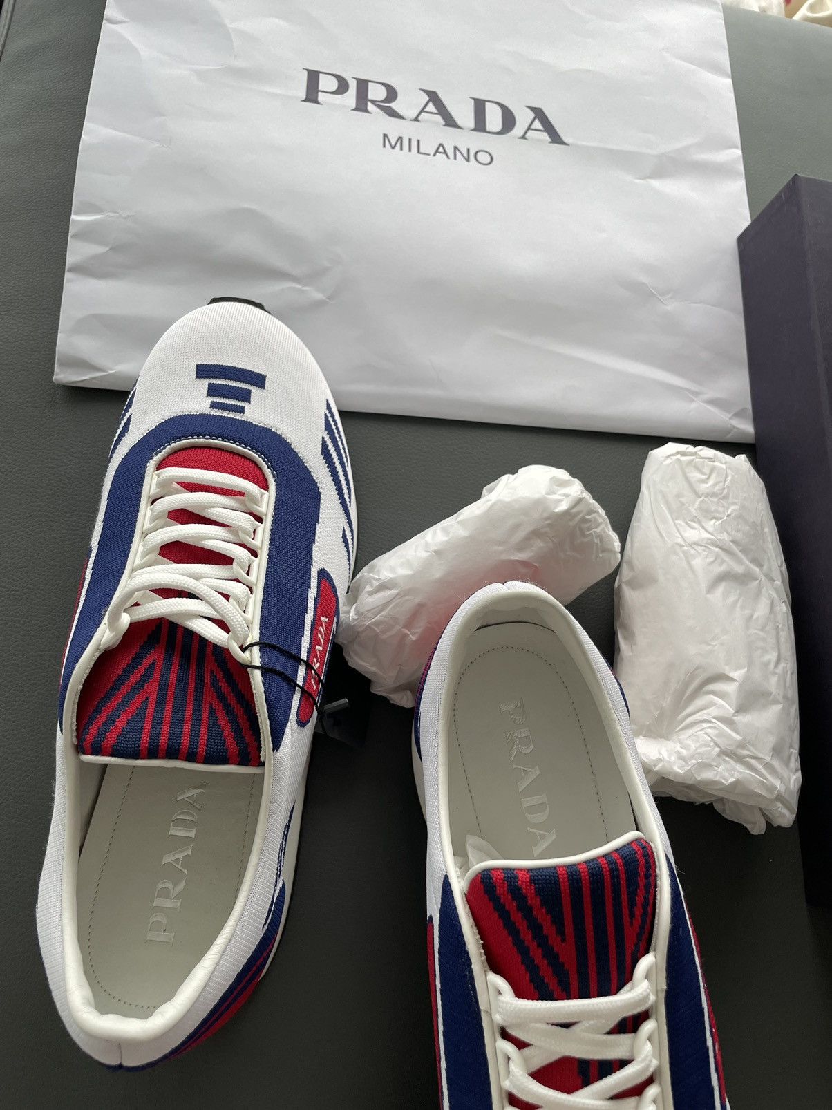 Limited Edition Rare Runway Multi Color Prada Logo Sneakers