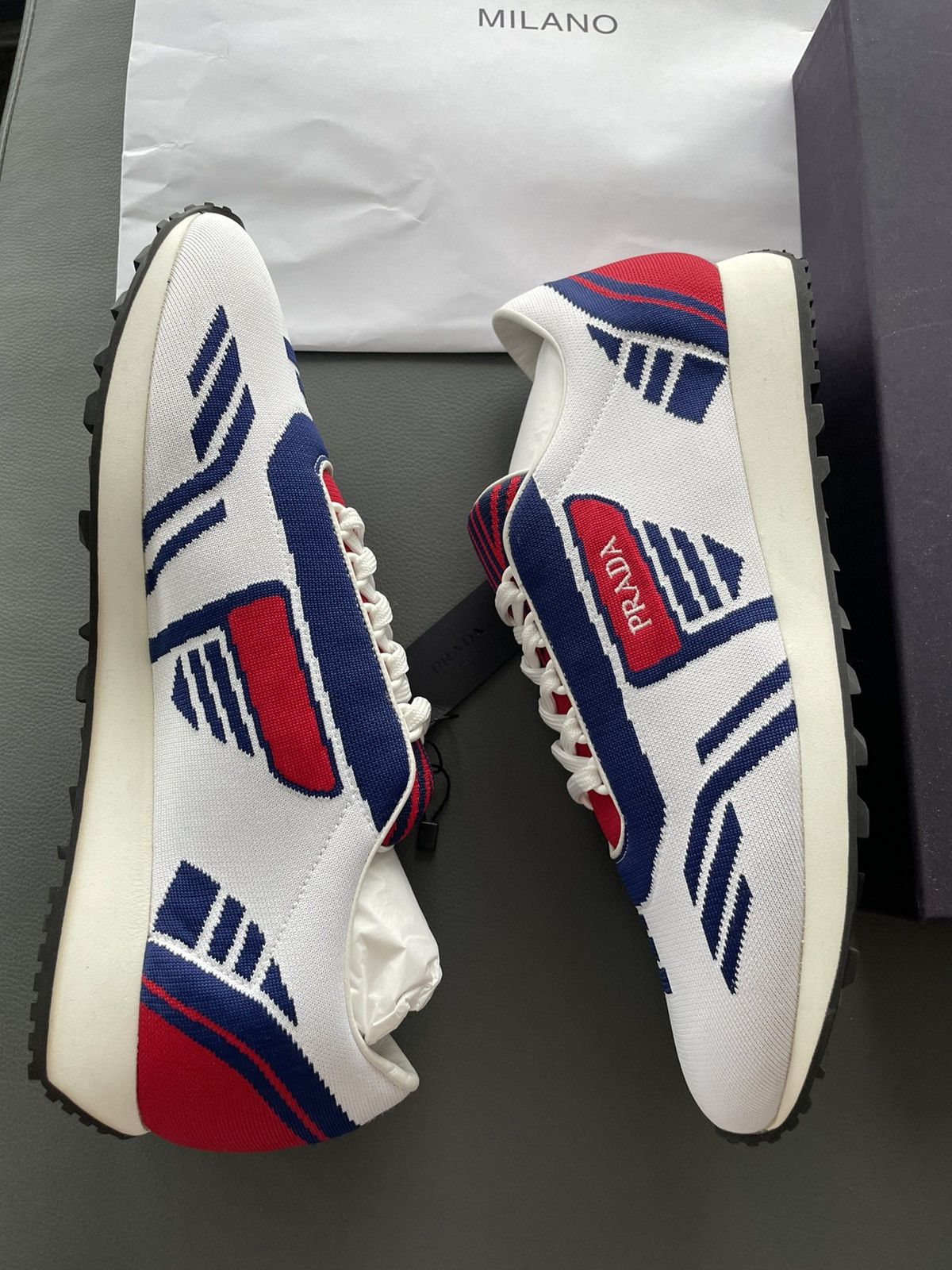 Limited Edition Rare Runway Multi Color Prada Logo Sneakers