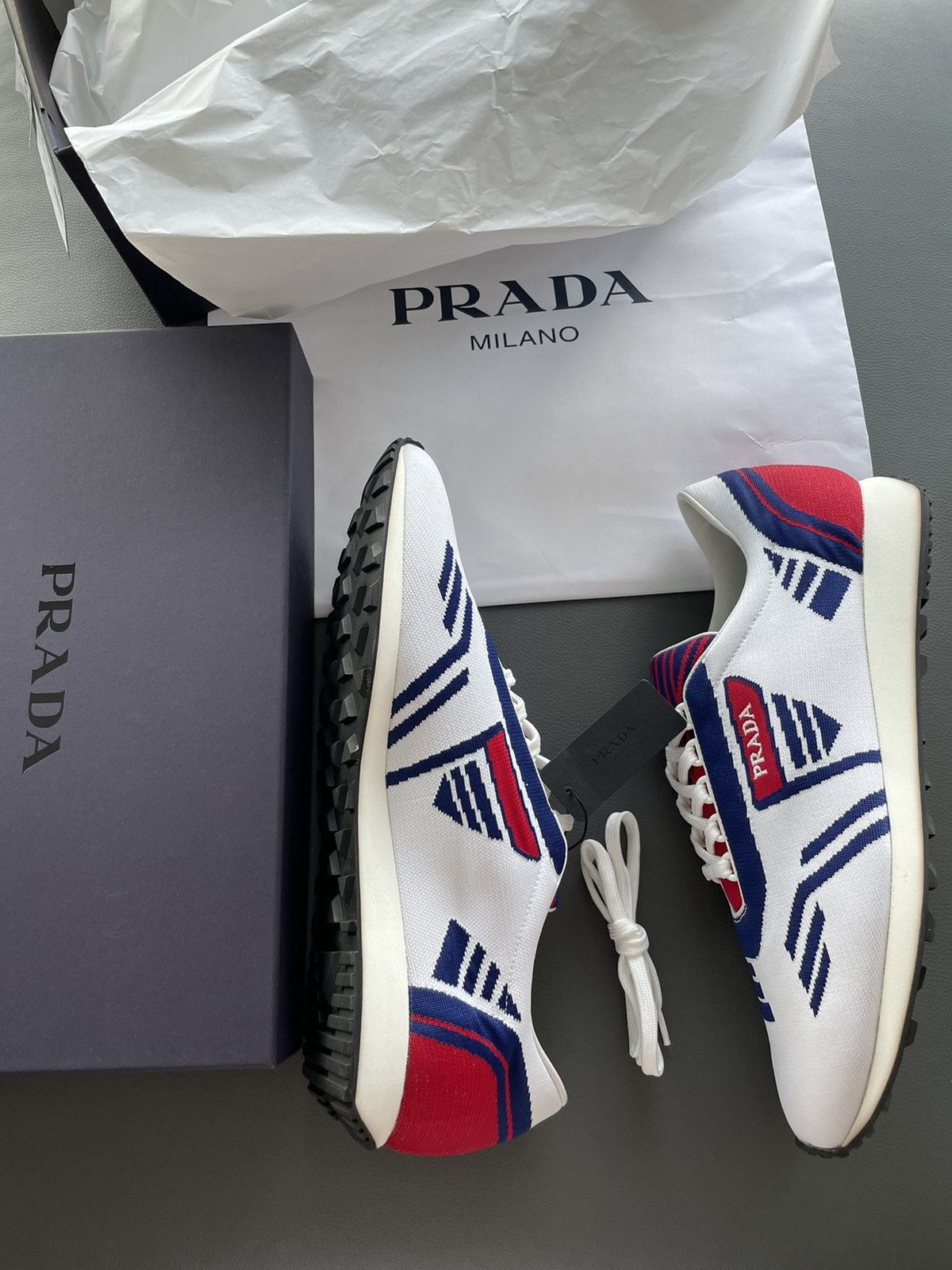 Limited Edition Rare Runway Multi Color Prada Logo Sneakers