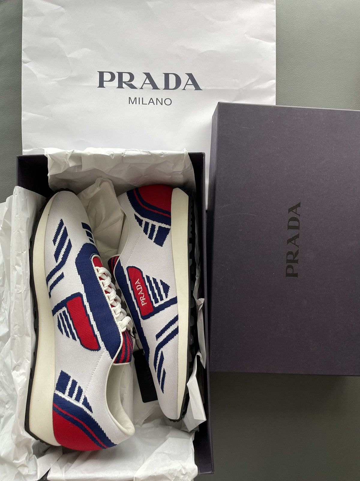 Limited Edition Rare Runway Multi Color Prada Logo Sneakers