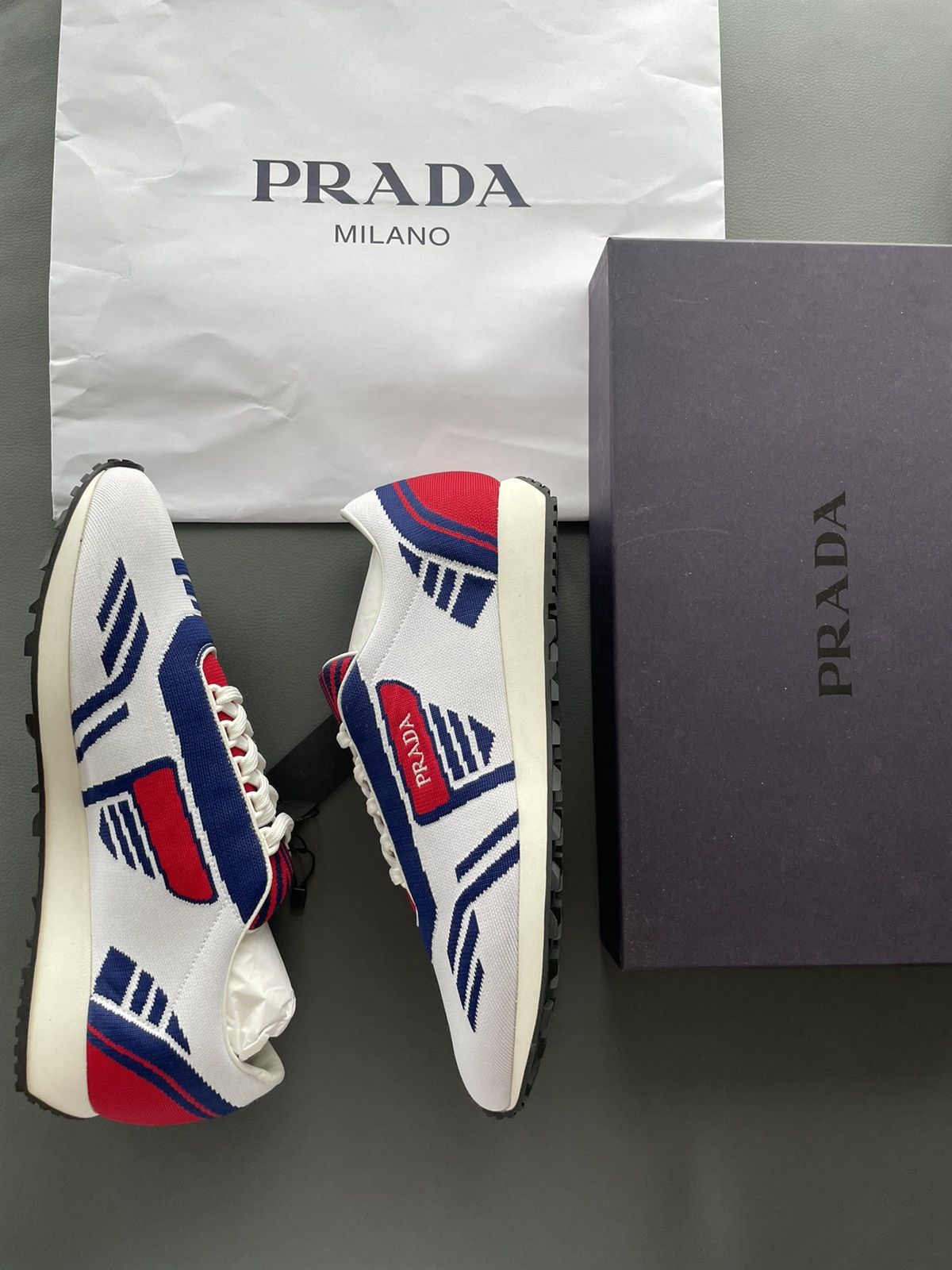 Limited Edition Rare Runway Multi Color Prada Logo Sneakers
