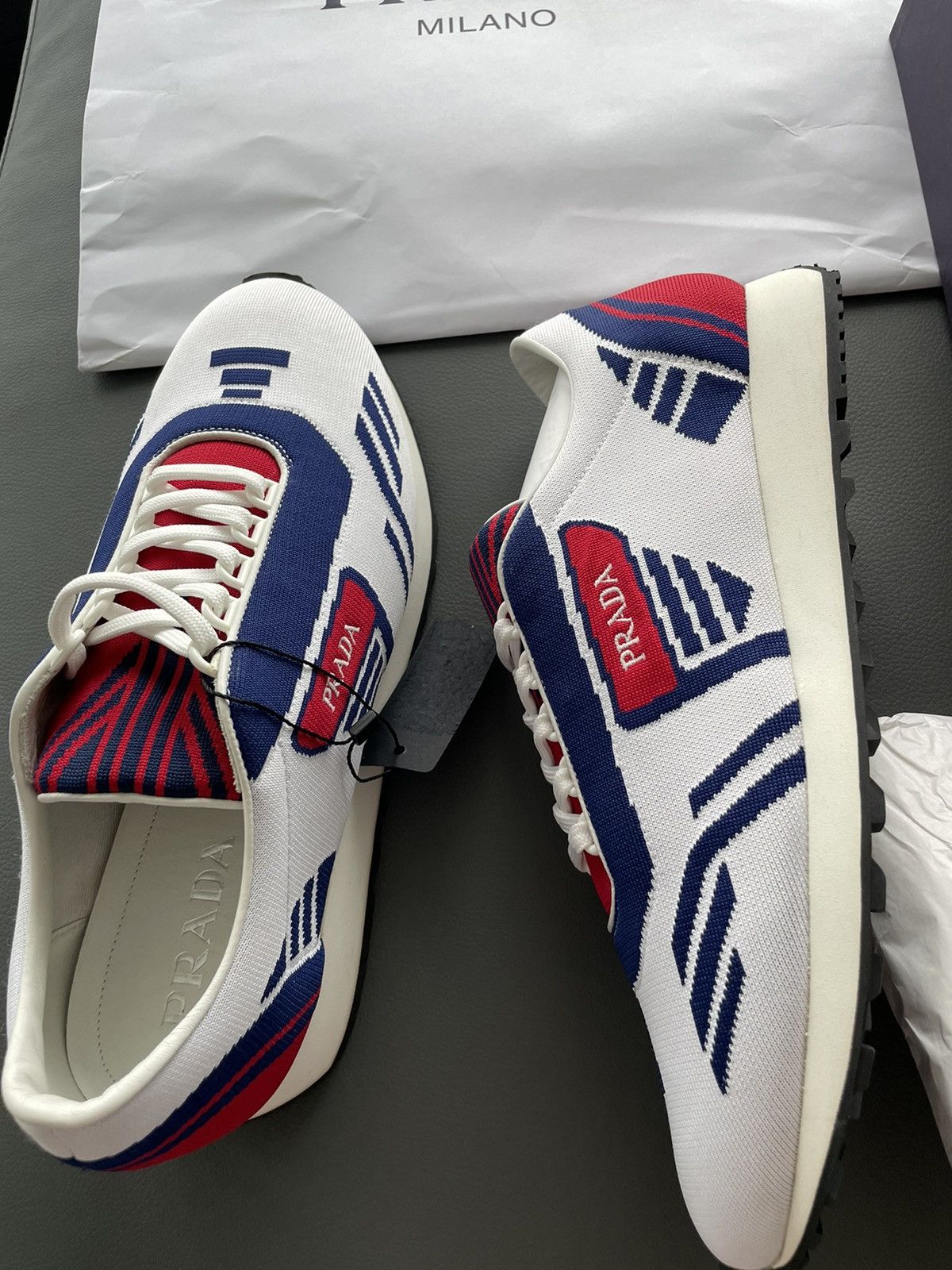 Limited Edition Rare Runway Multi Color Prada Logo Sneakers