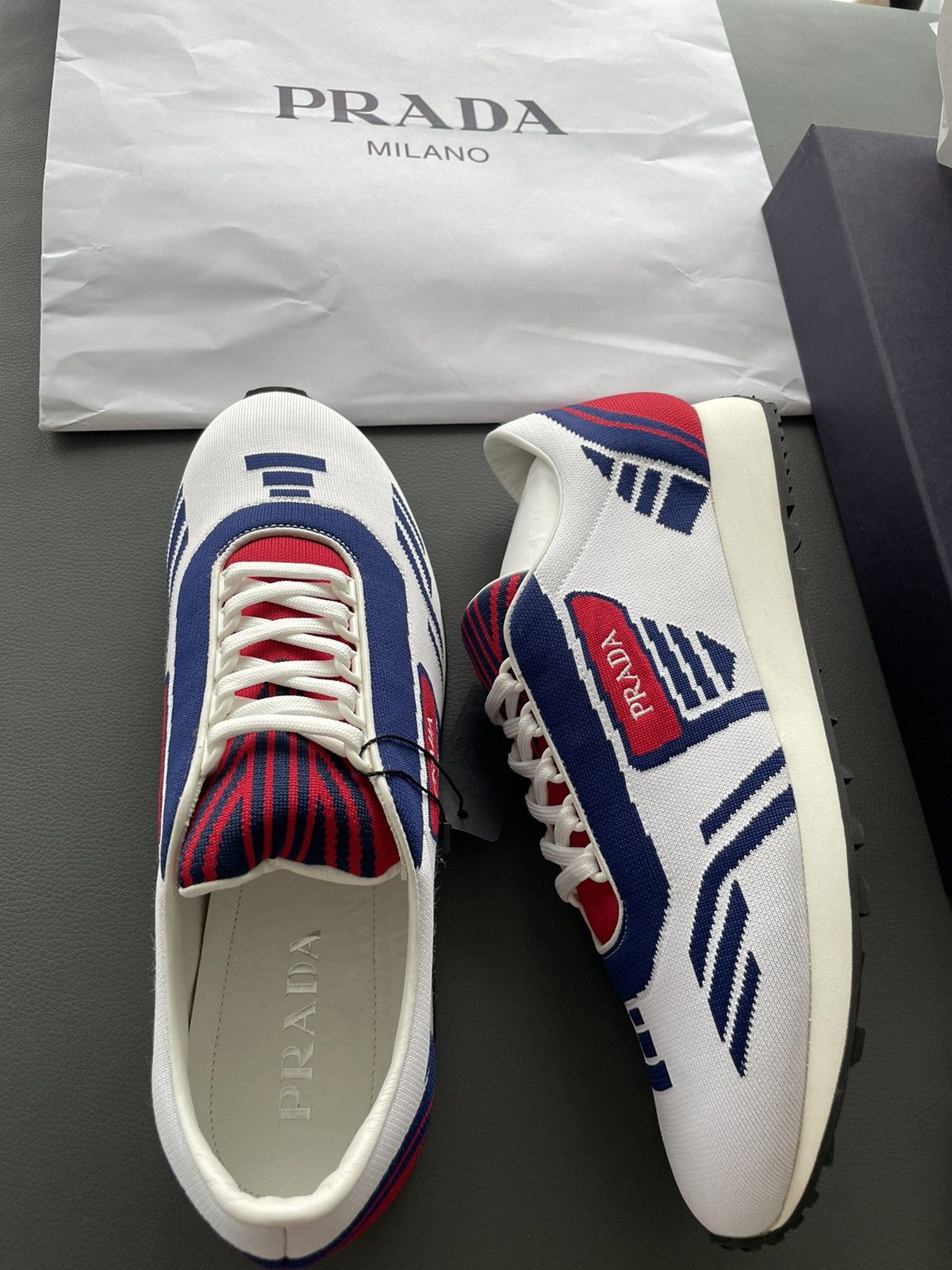 Limited Edition Rare Runway Multi Color Prada Logo Sneakers